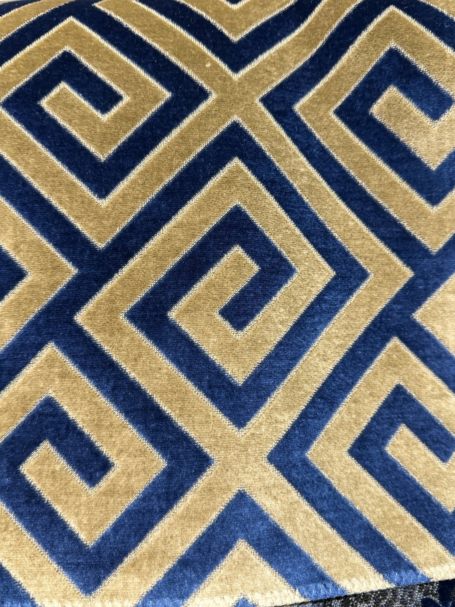 Geometric cut velvet jacquard upholstery fabric face close-up