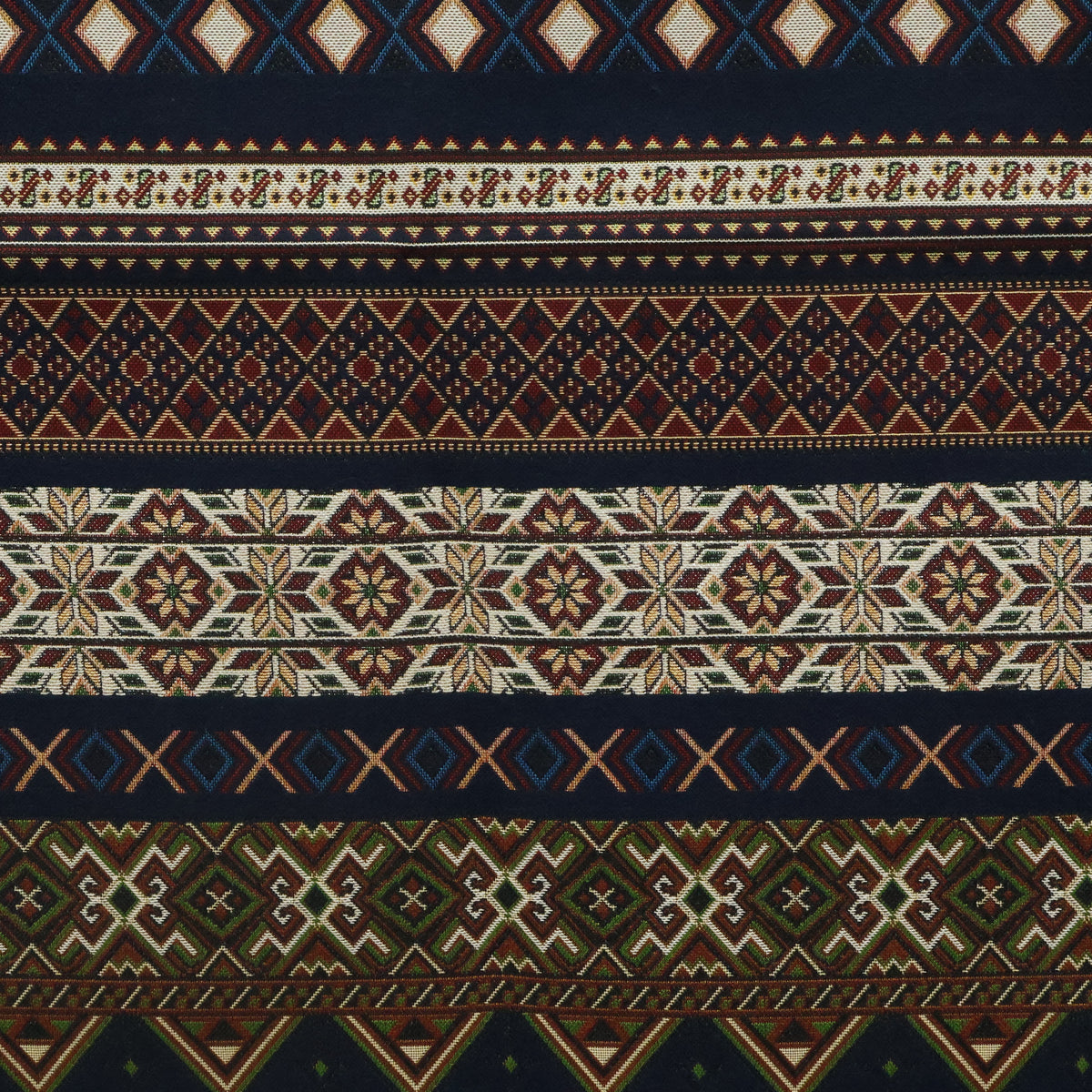 Nordic geometric stripe jacquard with horizontal patterned bands