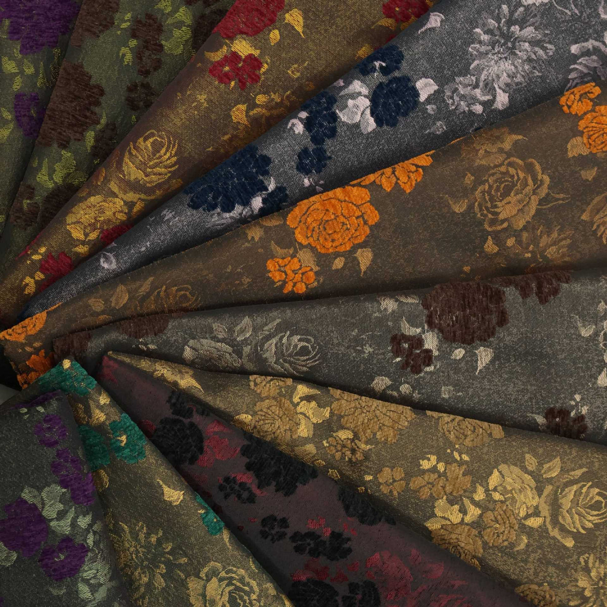 Rose Vine Chenille Jacquard Apparel Fabric front overview, one photographed colorway from the mill card