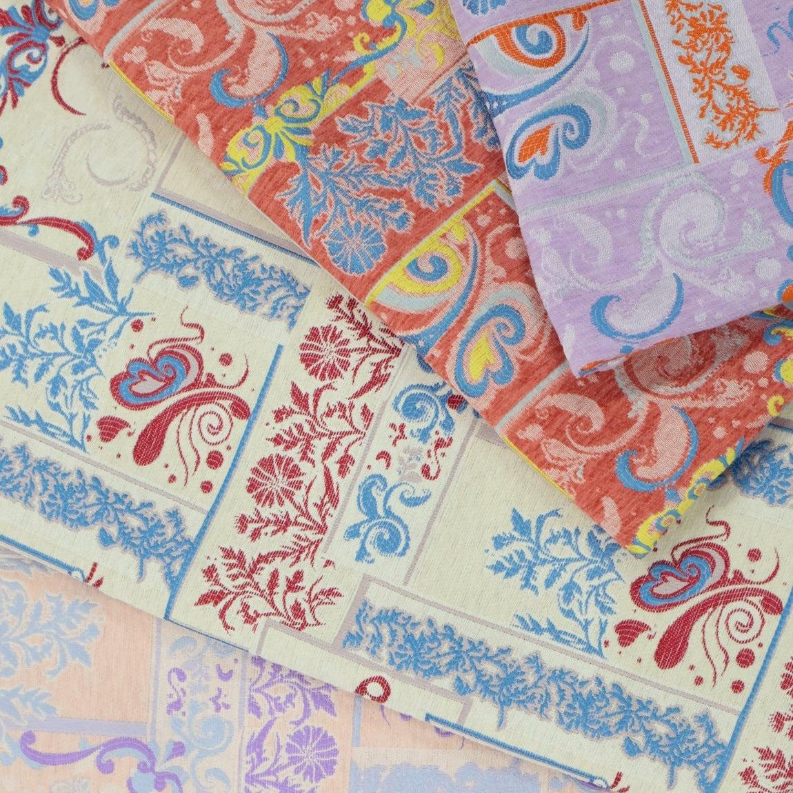 Paisley Tile Chenille Jacquard Sofa Fabric front overview, one photographed colorway from the mill card
