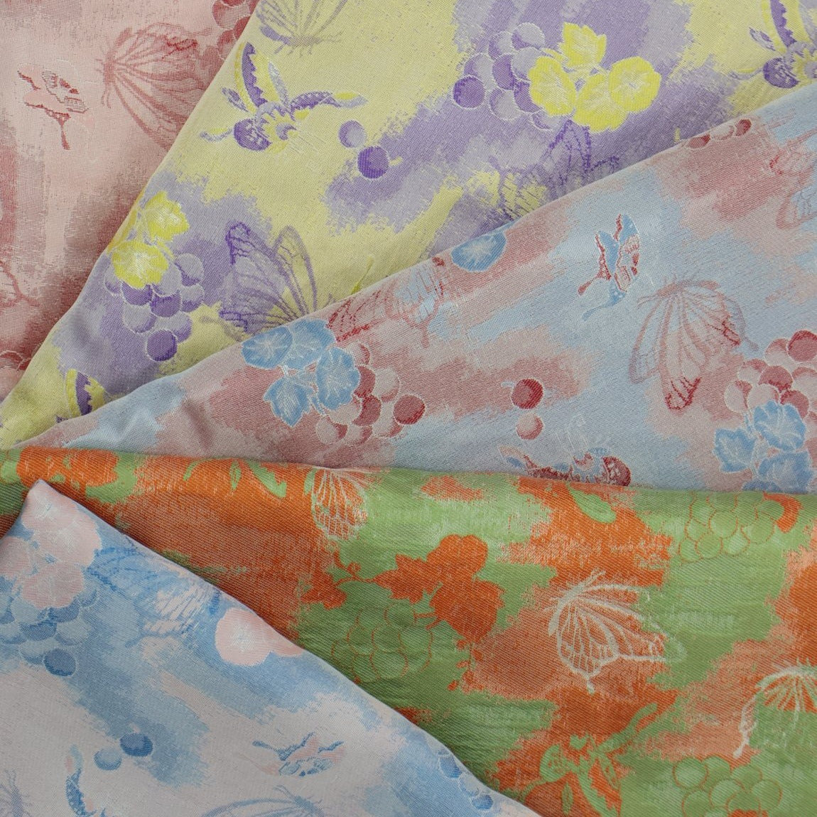 Ink-Wash Butterfly Jacquard Apparel Fabric front overview, one photographed colorway from the mill card