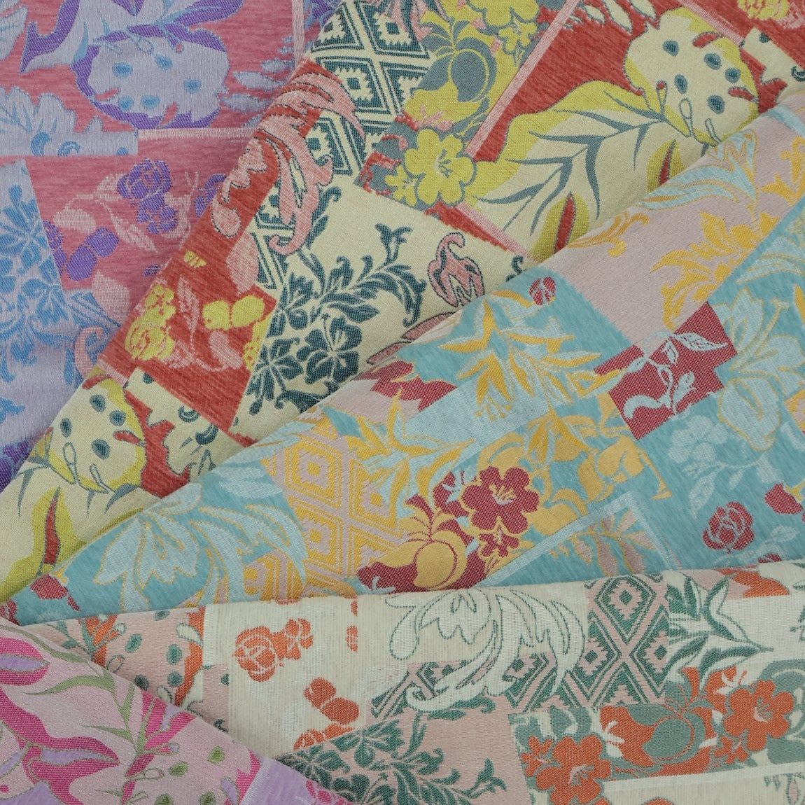 Tropical Plant Chenille Jacquard Sofa Fabric front overview, one photographed colorway from the mill card