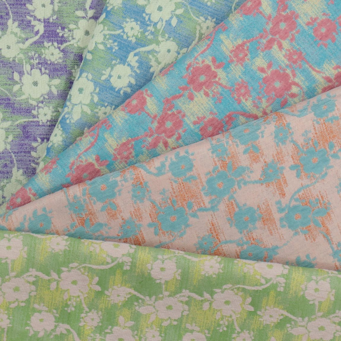 Cottage Floral Chenille Jacquard Upholstery Fabric front overview, one photographed colorway from the mill card