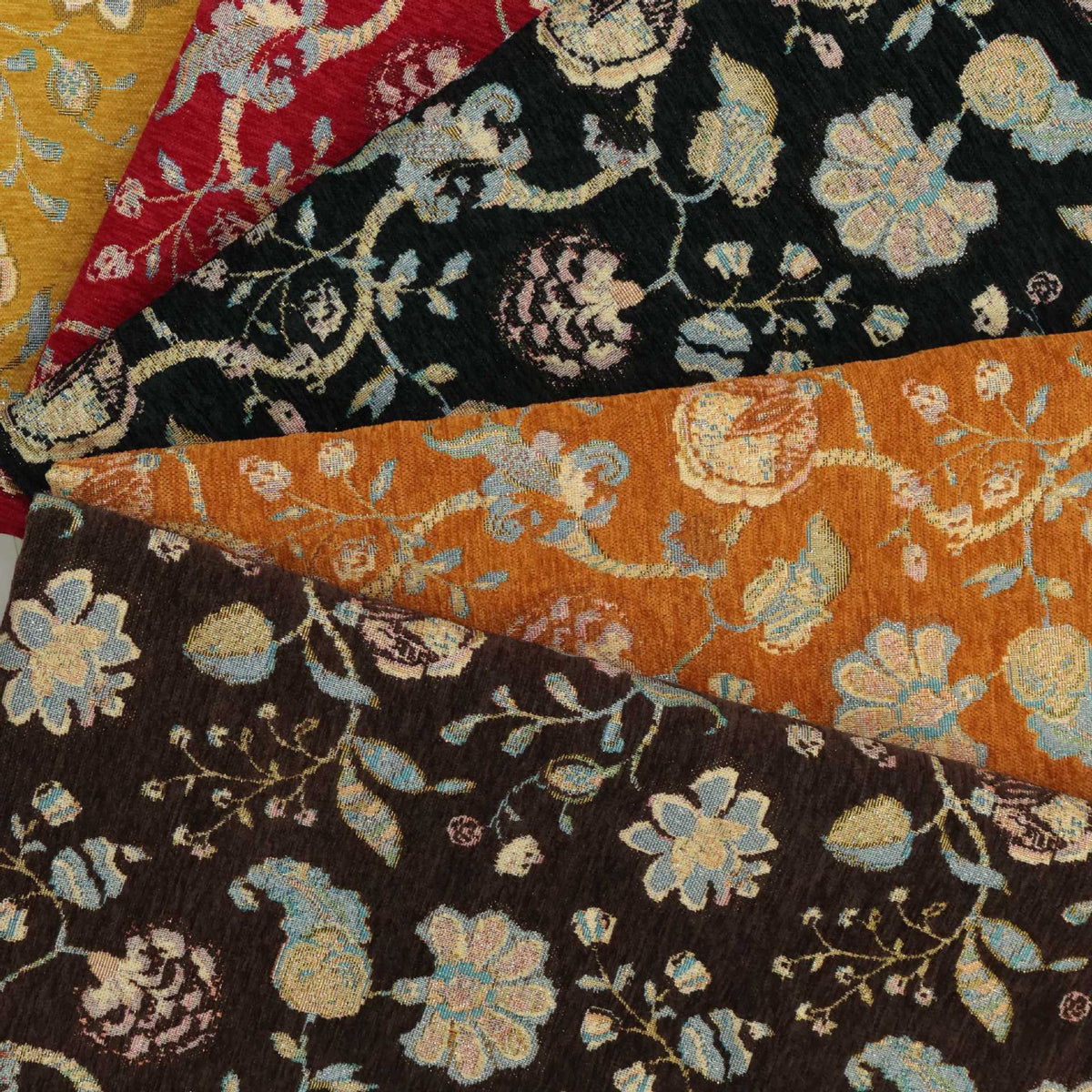 Garden Rose Chenille Jacquard Upholstery Fabric front overview, one photographed colorway from the mill card