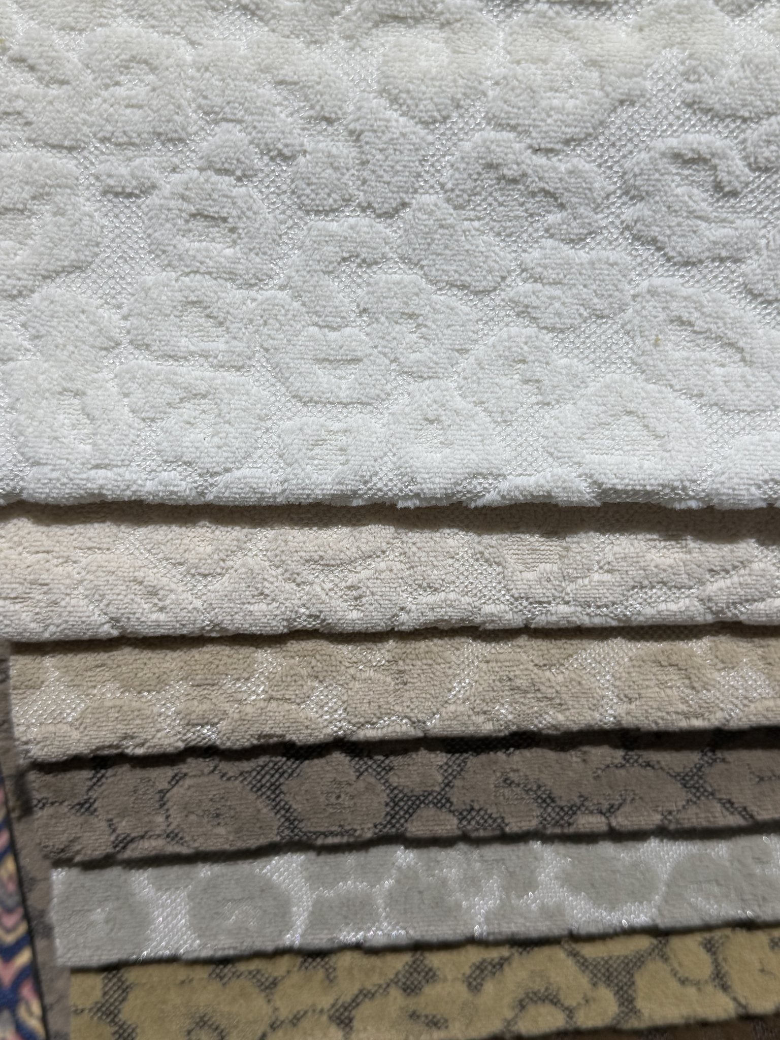Neutral colorways of animal-spot cut velvet jacquard