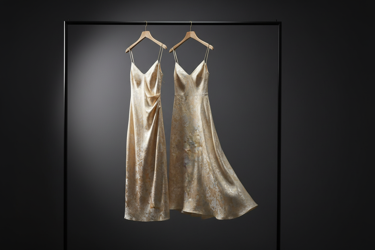 Look 1 — slip dress with bias cut