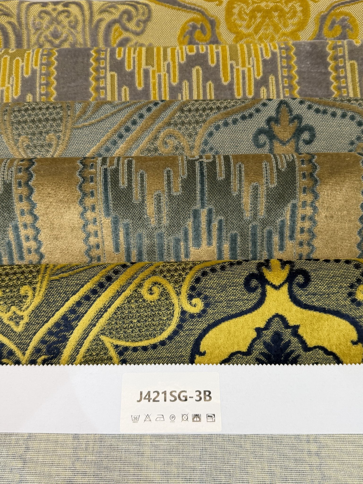 Damask Stepped Geometric Cut Velvet Upholstery Fabric Sofa & Upholstery Fabric