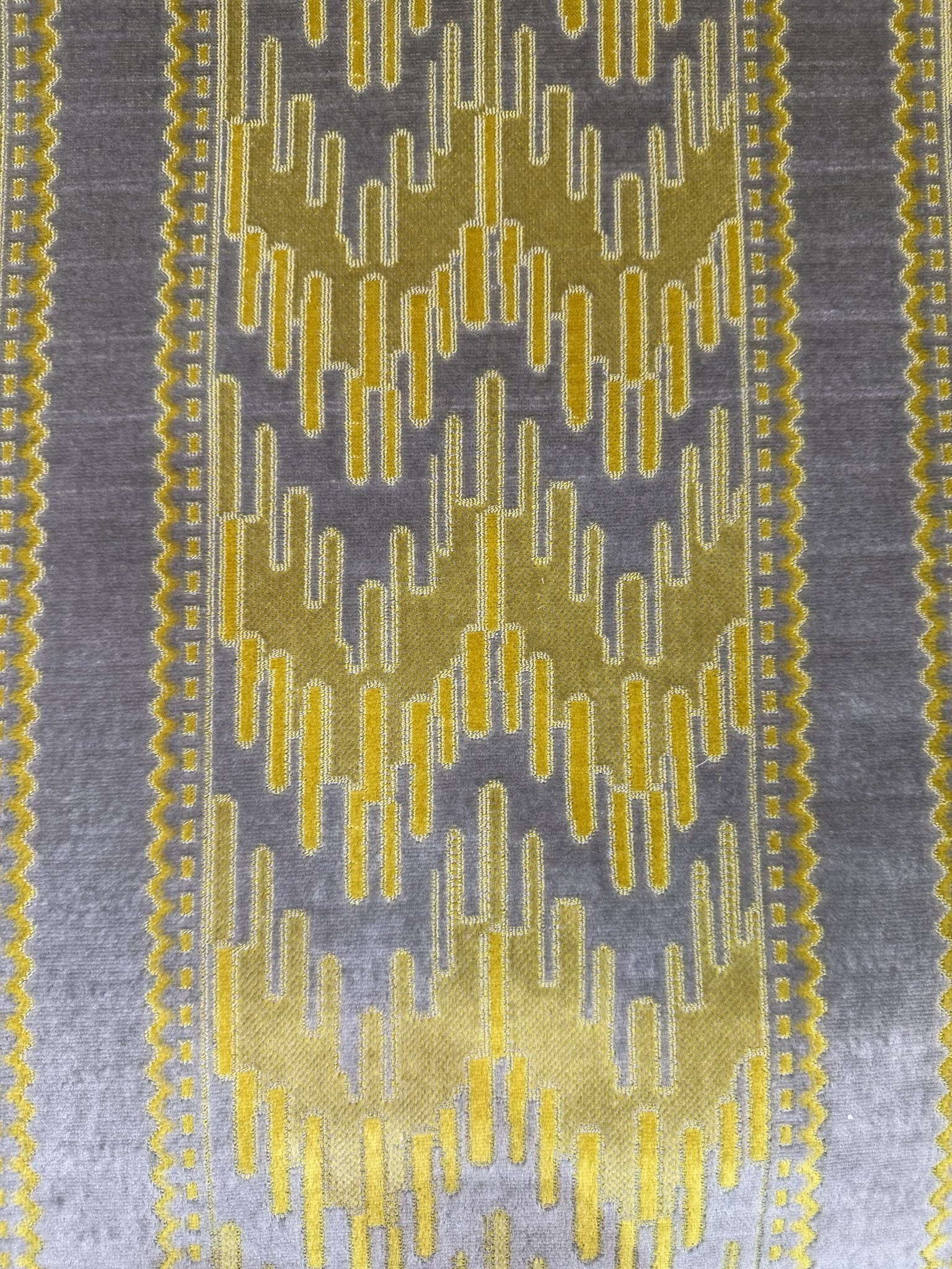 Damask Stepped Geometric Cut Velvet Upholstery Fabric Sofa & Upholstery Fabric