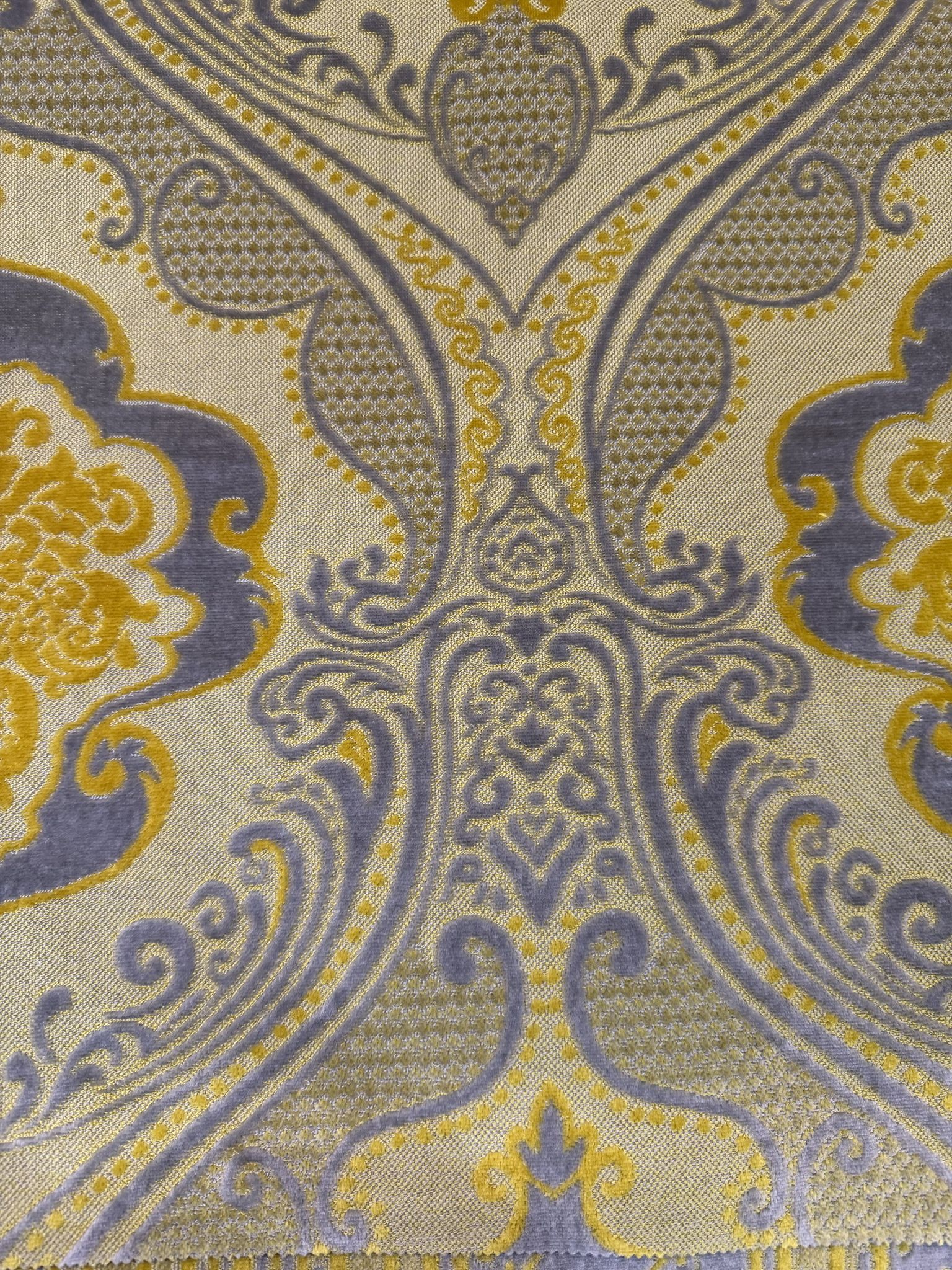 Damask Stepped Geometric Cut Velvet Upholstery Fabric Sofa & Upholstery Fabric