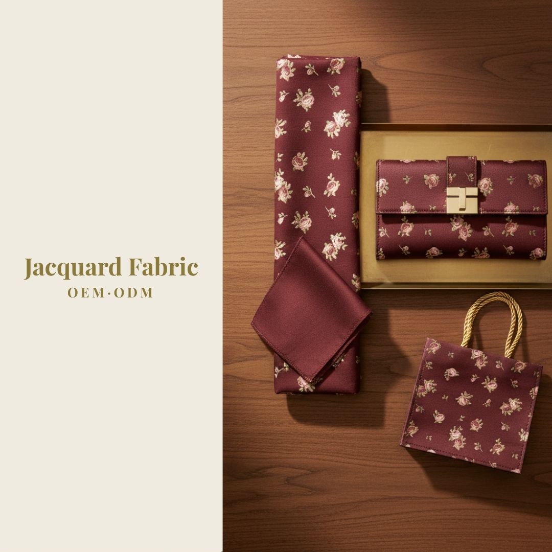 Burgundy Ditsy Rose Jacquard Woven Fabric | Polyester-Cotton | 150cm | Wholesale OEM Custom Cotton-Poly Jacquard Fabric