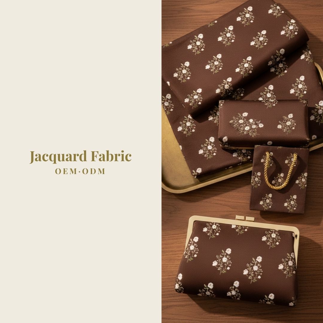 Chocolate Brown White Rose Branch Jacquard Woven Fabric | Polyester-Cotton | 150cm | Wholesale OEM Custom Cotton-Poly Jacquard Fabric