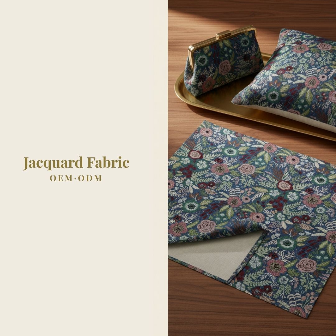 Steel Blue Botanical Rose Jacquard Woven Fabric | Polyester-Cotton | 150cm | Wholesale OEM Custom Cotton-Poly Jacquard Fabric