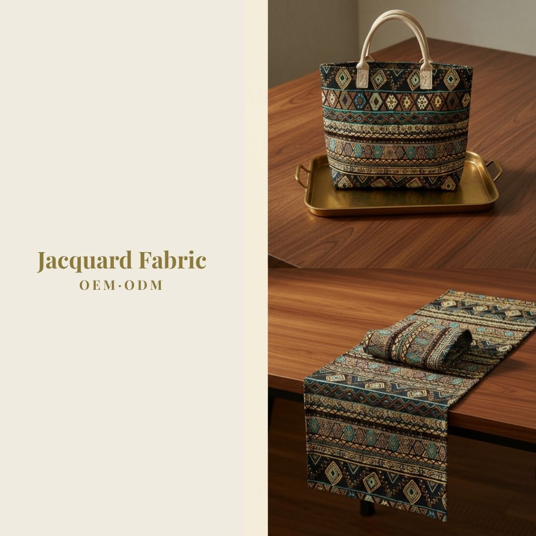 Multicolor Ethnic Geometric Horizontal Stripe Jacquard Fabric | Polyester-Cotton | 150cm | Wholesale OEM Custom Cotton-Poly Jacquard Fabric