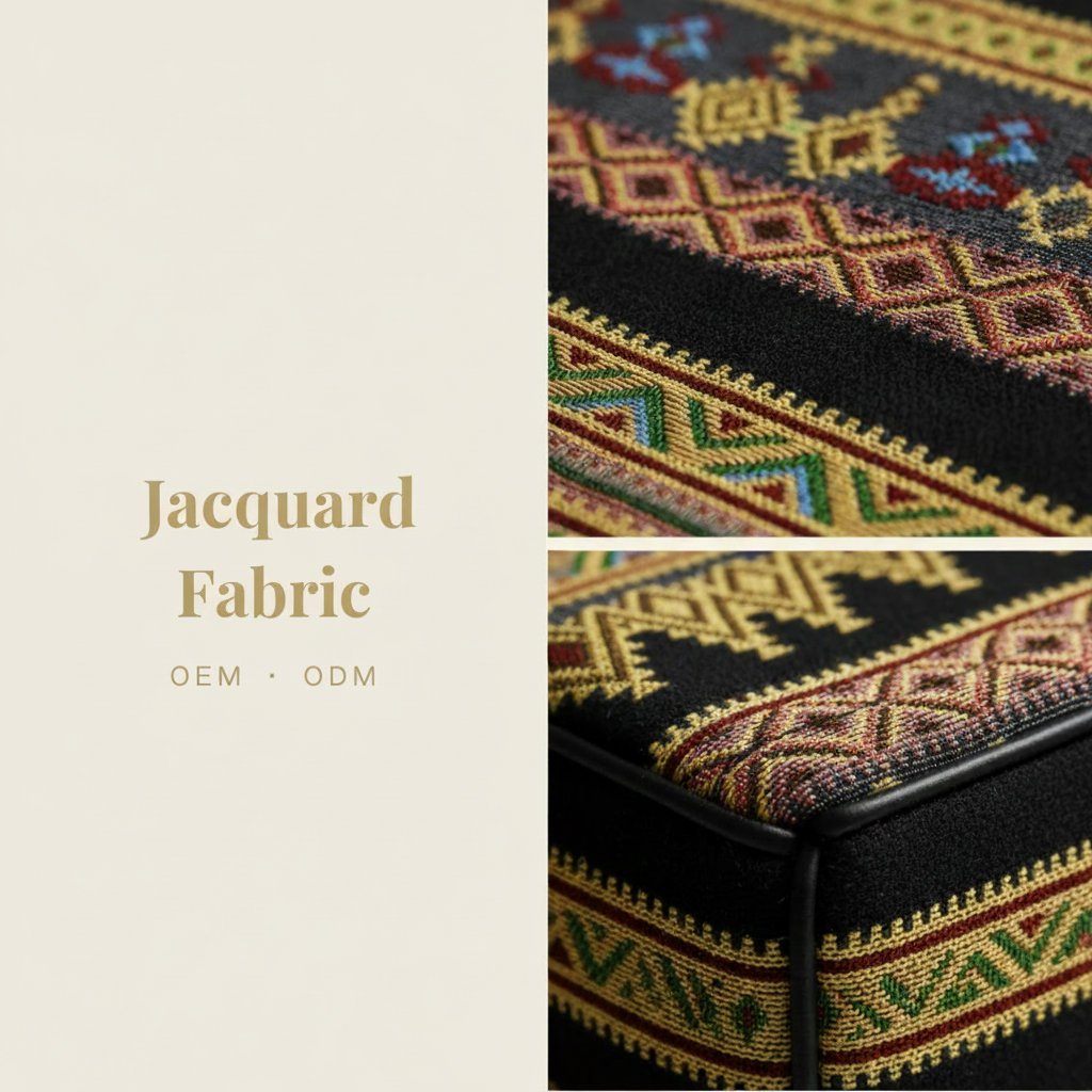 Black Ethnic Geometric Stripe Jacquard Fabric | Polyester-Cotton | 150cm | Wholesale OEM Custom Cotton-Poly Jacquard Fabric