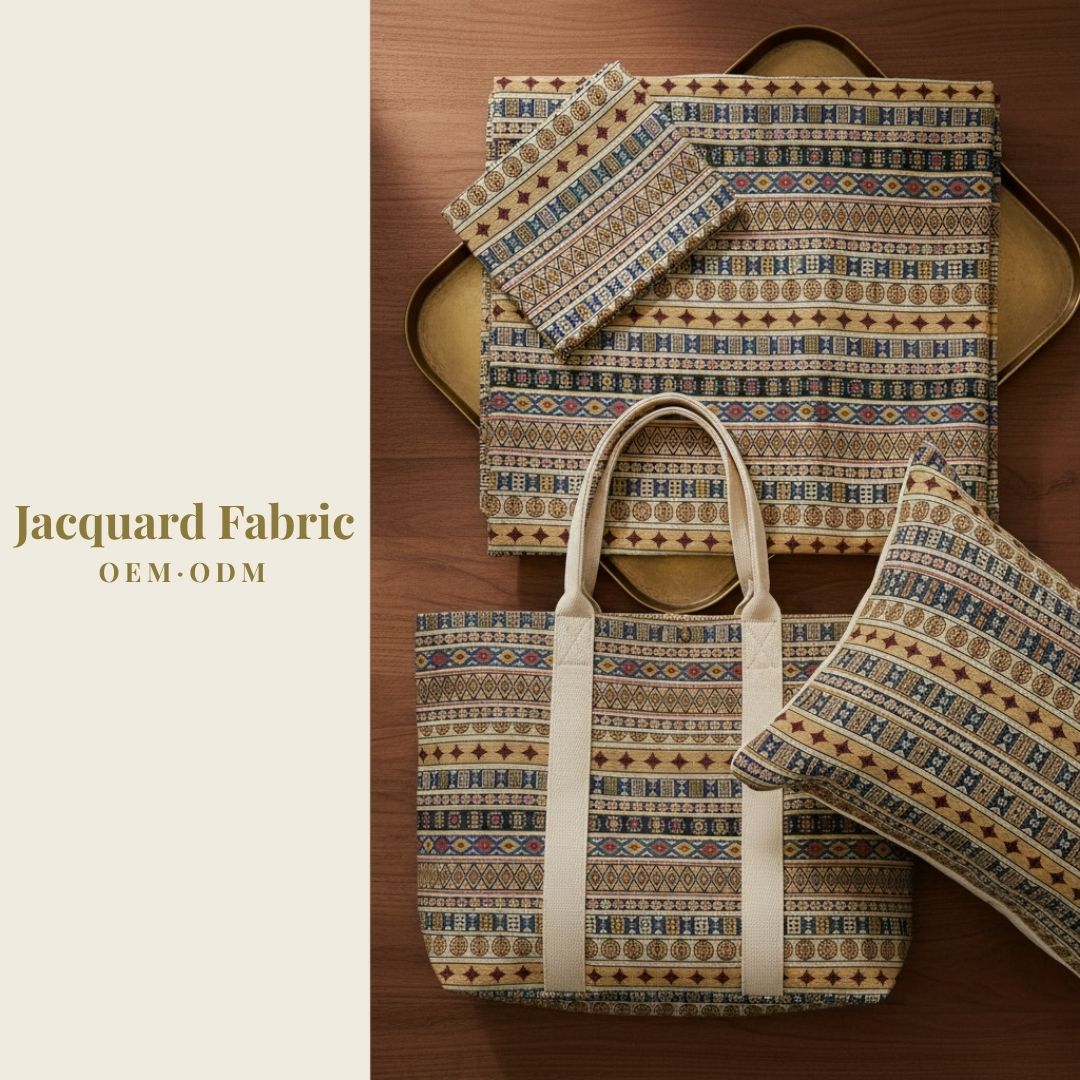 Beige Multicolor Ethnic Tribal Stripe Jacquard Woven Fabric | Polyester-Cotton | 150cm | Wholesale OEM Custom Cotton-Poly Jacquard Fabric
