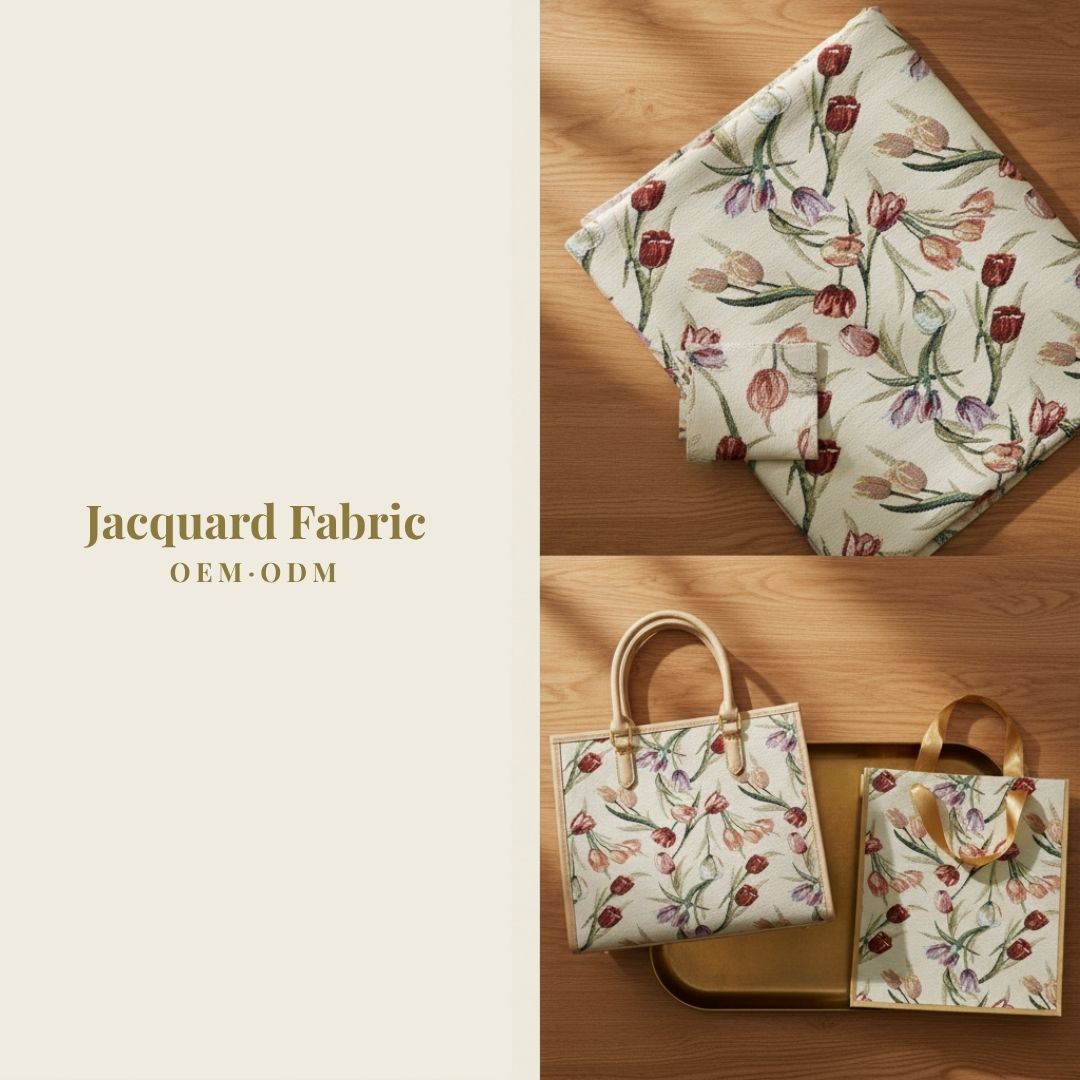 Cream Tulip Jacquard Woven Fabric | Polyester-Cotton | 150cm | Wholesale OEM Custom Cotton-Poly Jacquard Fabric