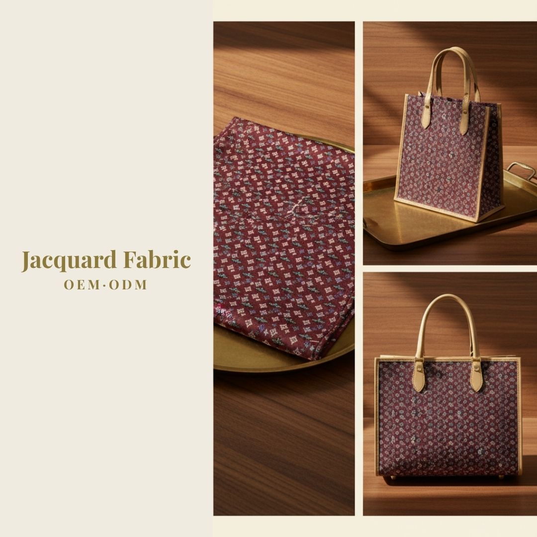 Burgundy Bee & Diamond Jacquard Woven Fabric | Polyester-Cotton | 150cm | Wholesale OEM Custom Cotton-Poly Jacquard Fabric