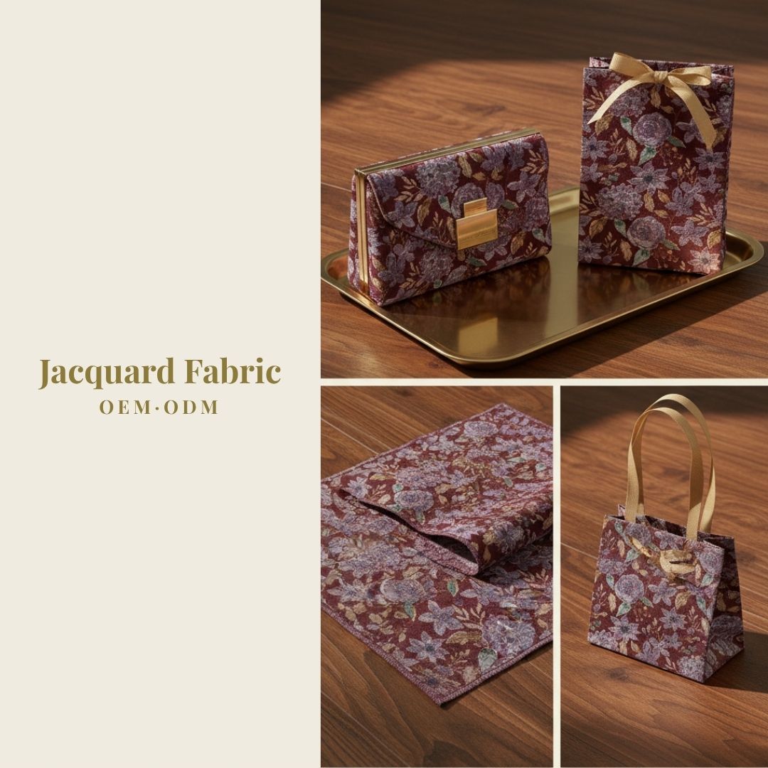 Burgundy Mixed Floral Jacquard Woven Fabric | Polyester-Cotton Blend | 150cm | Wholesale OEM Custom Cotton-Poly Jacquard Fabric