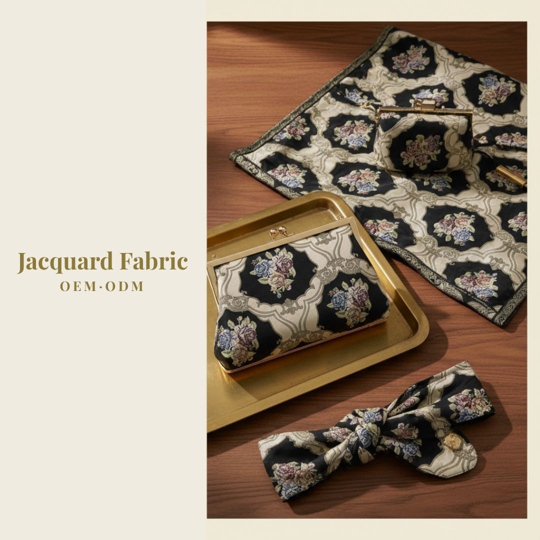 Black Ivory Damask Rose Trellis Jacquard Woven Fabric | Polyester-Cotton | 150cm | Wholesale OEM Custom Cotton-Poly Jacquard Fabric