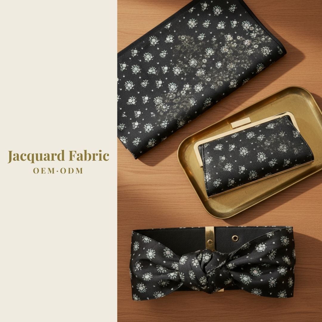 Black Floral Bouquet Jacquard Woven Fabric | Polyester-Cotton | 150cm | Wholesale OEM Custom Cotton-Poly Jacquard Fabric
