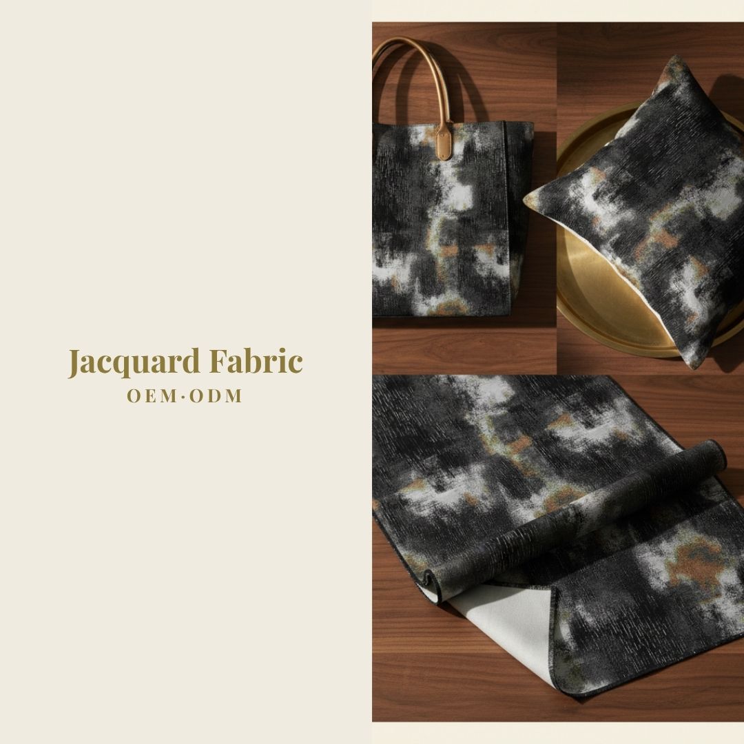 Olive Brown Charcoal Grey Abstract Camo Distressed Jacquard Fabric | 100% Polyester | 150cm | Wholesale OEM Custom Cotton-Poly Jacquard Fabric