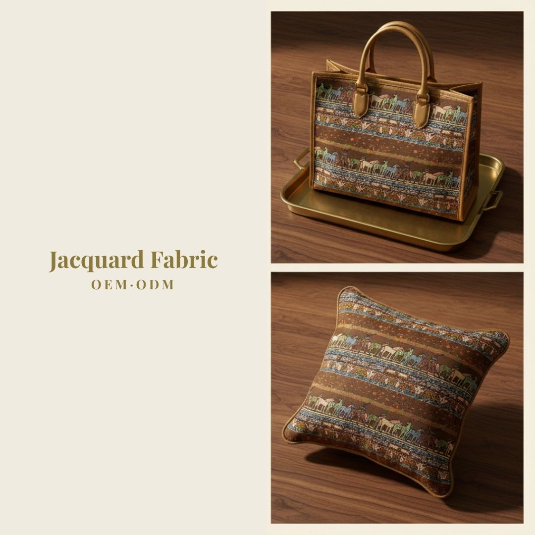 Midnight Black Russet Brown Folk Stripe Animal Jacquard Fabric | 100% Polyester | 150cm | Wholesale OEM Custom Cotton-Poly Jacquard Fabric