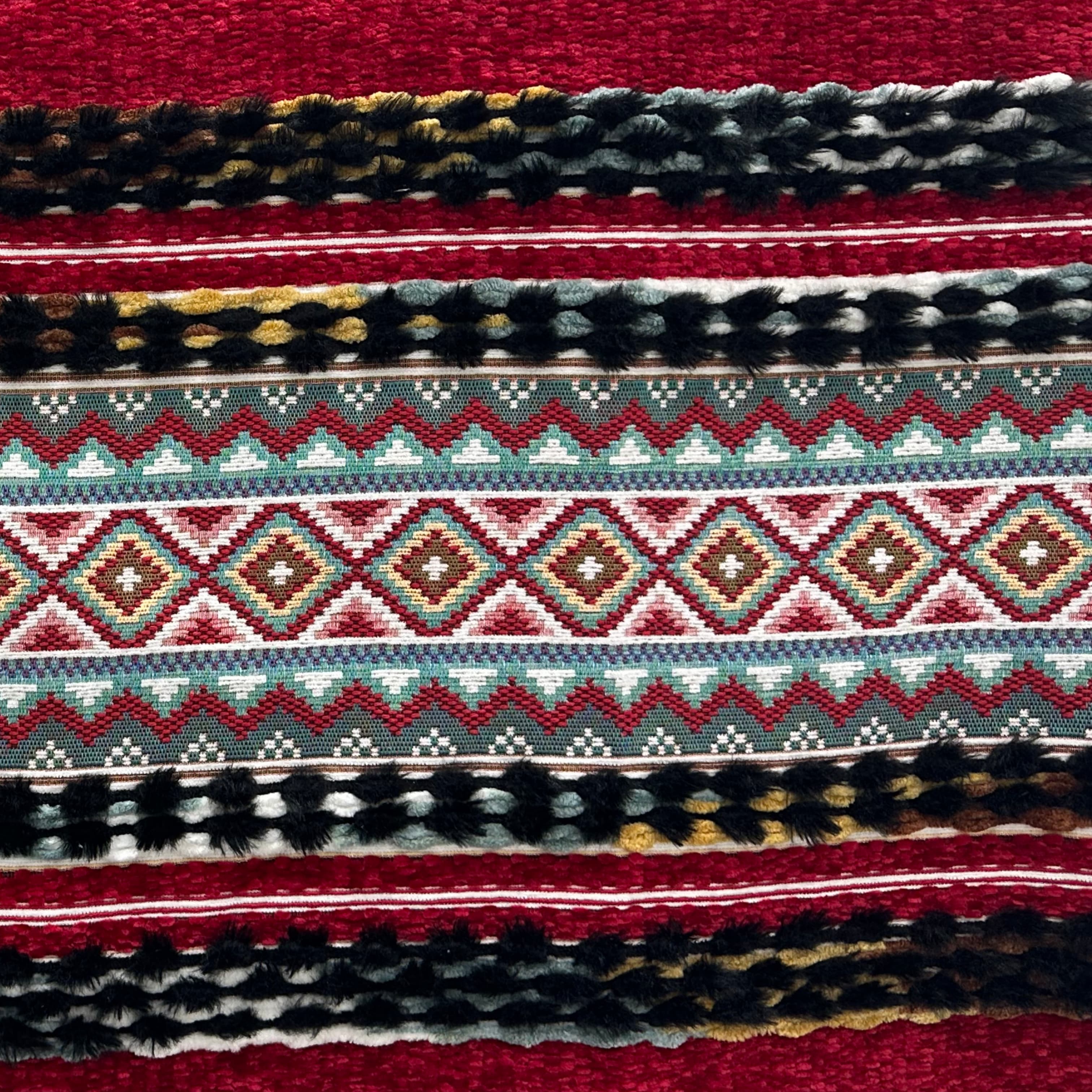 Burgundy Ethnic Geometric Chenille Jacquard Fabric Chenille Jacquard Fabric