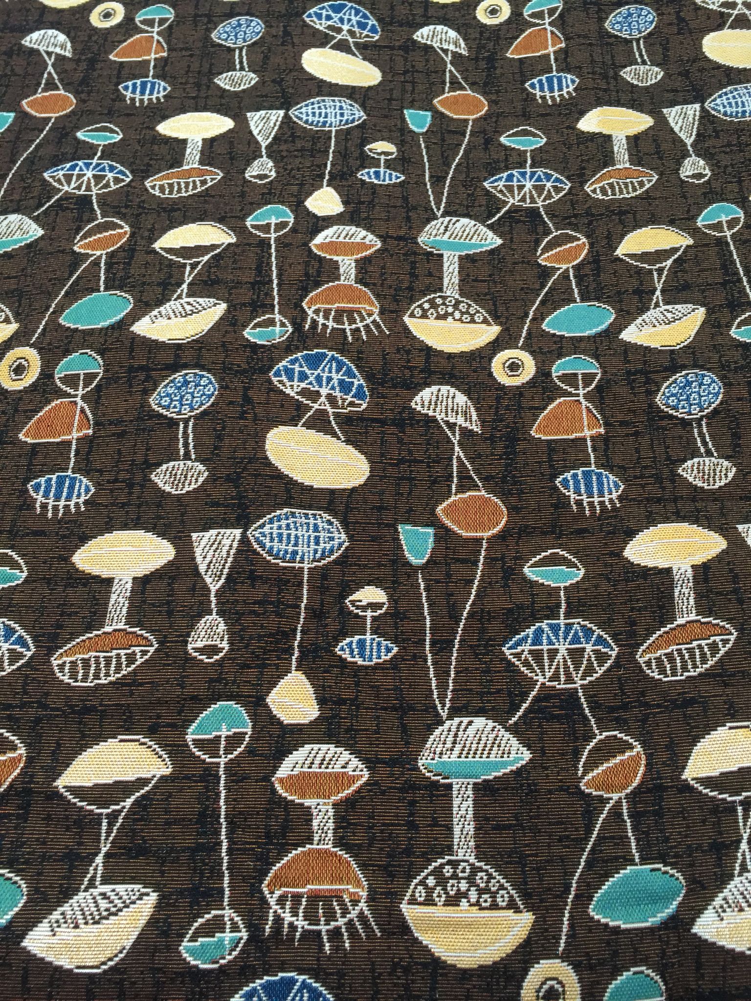 Mid-Century Atomic Motif Jacquard Decorative Fabric, U501A coffee colorway fabric face
