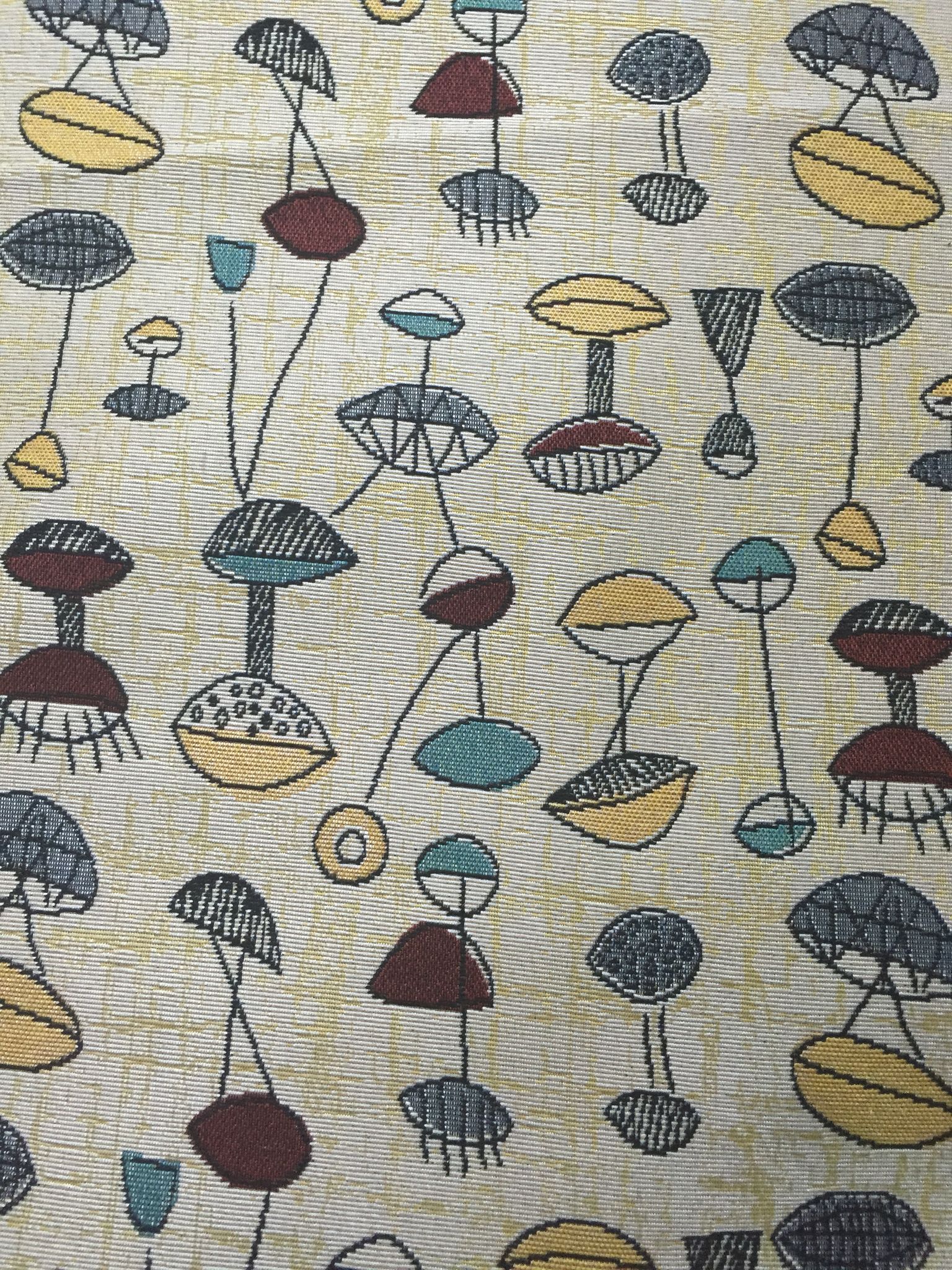 Mid-Century Atomic Motif Jacquard Decorative Fabric, U501A ivory colorway fabric face