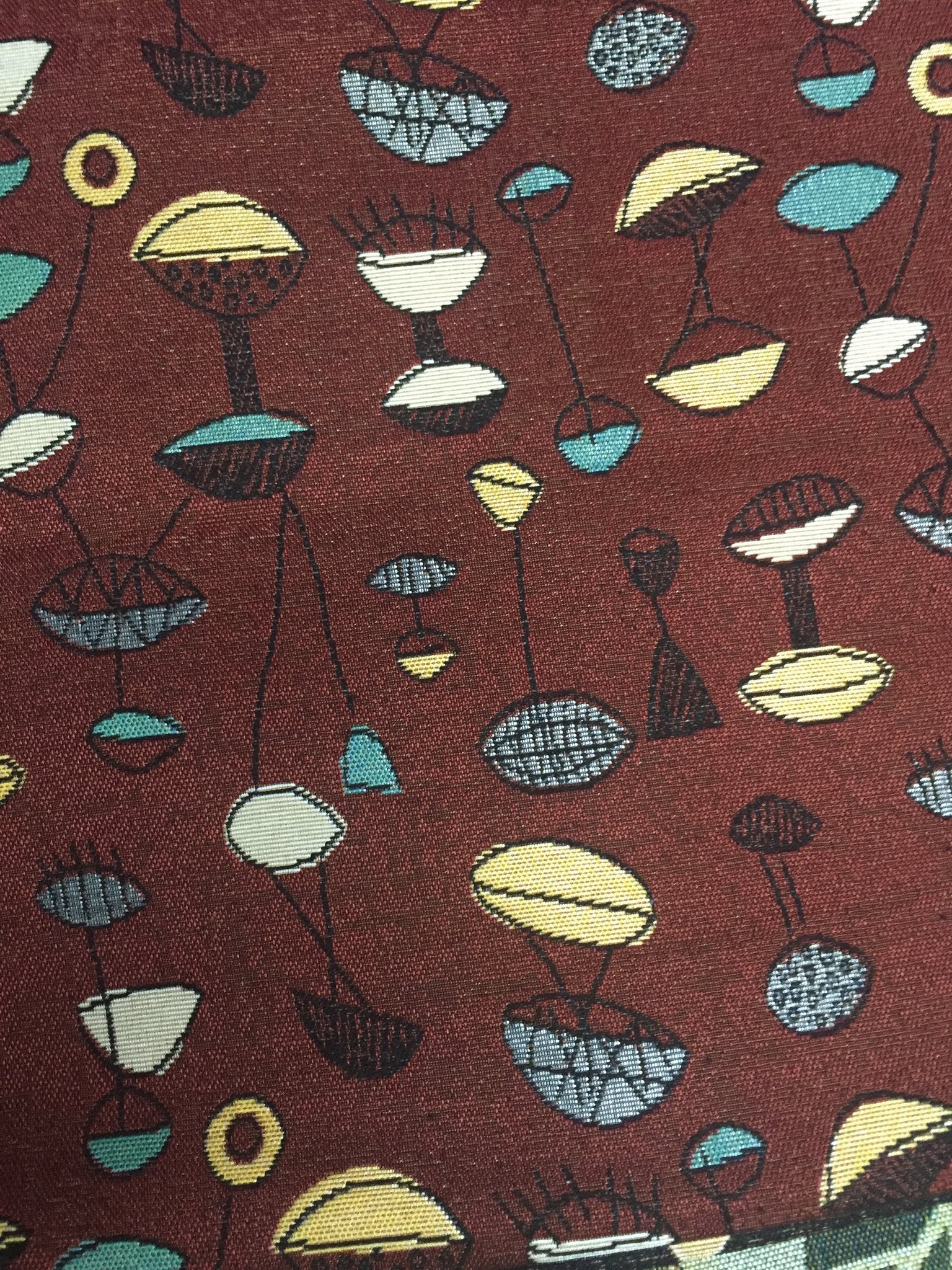 Mid-Century Atomic Motif Jacquard Decorative Fabric, U501A red colorway fabric face
