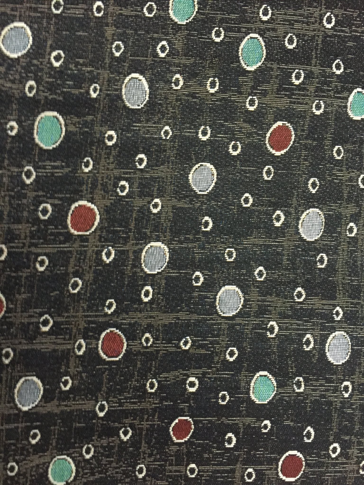 Mid-Century Scattered Circle Jacquard Decorative Fabric, U501B black colorway fabric face