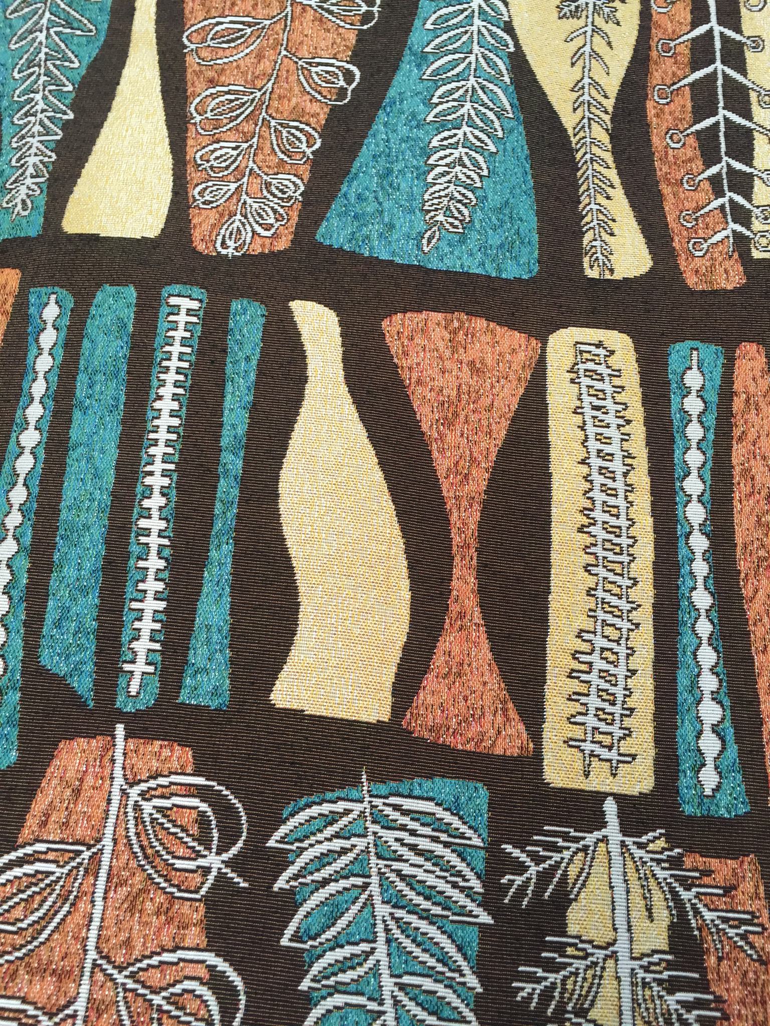 Mid-Century Leaf Block Jacquard Decorative Fabric, U502A coffee colorway fabric face