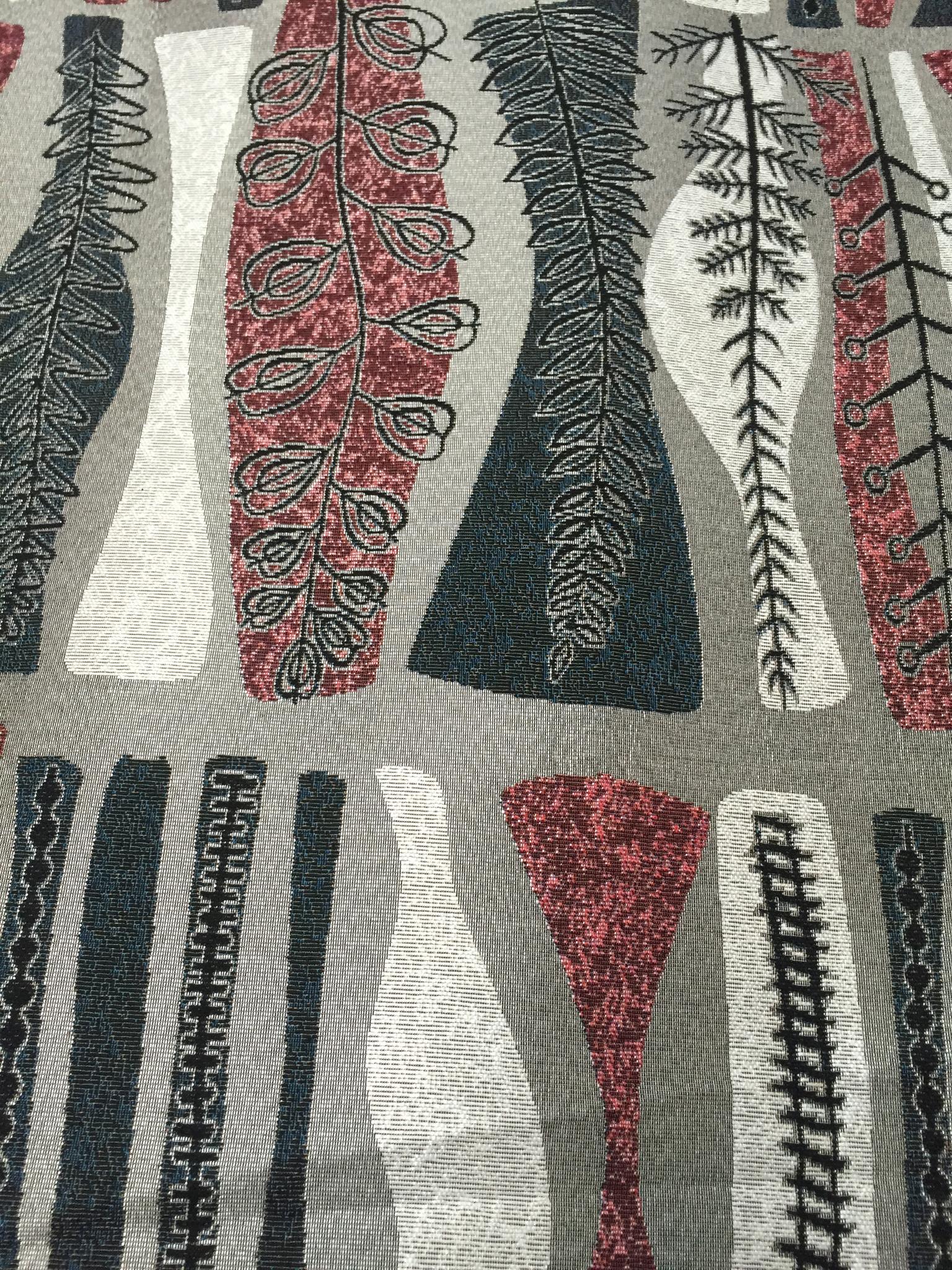 Mid-Century Leaf Block Jacquard Decorative Fabric, U502A grey colorway fabric face