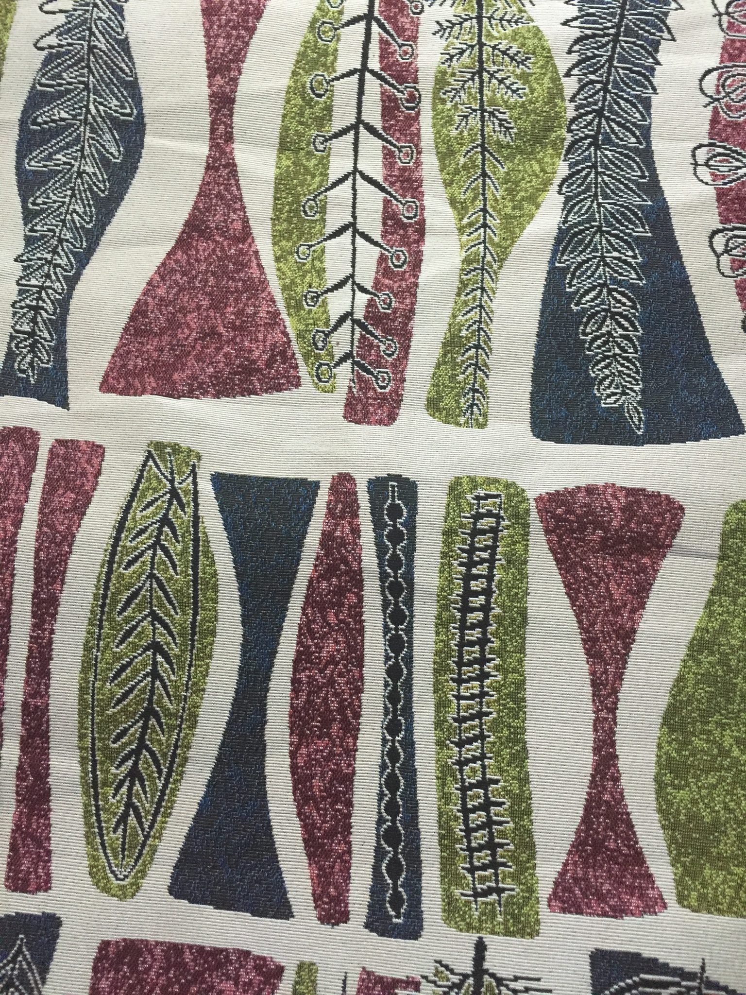 Mid-Century Leaf Block Jacquard Decorative Fabric, U502A ivory colorway fabric face