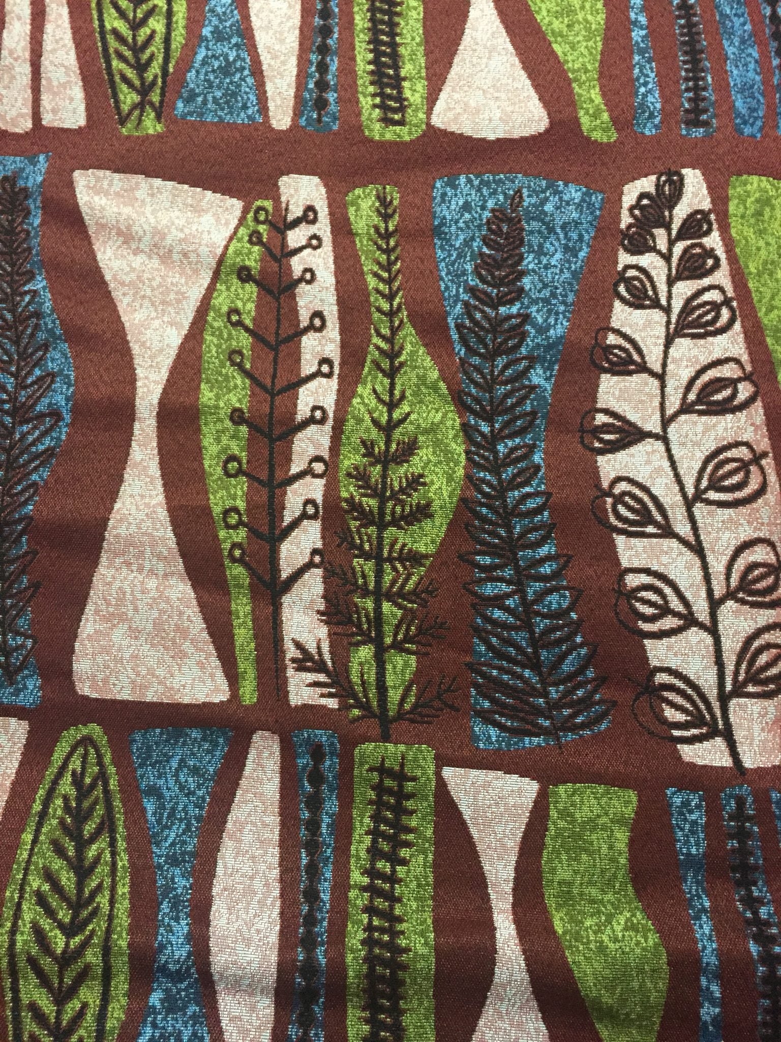 Mid-Century Leaf Block Jacquard Decorative Fabric, U502A red colorway fabric face