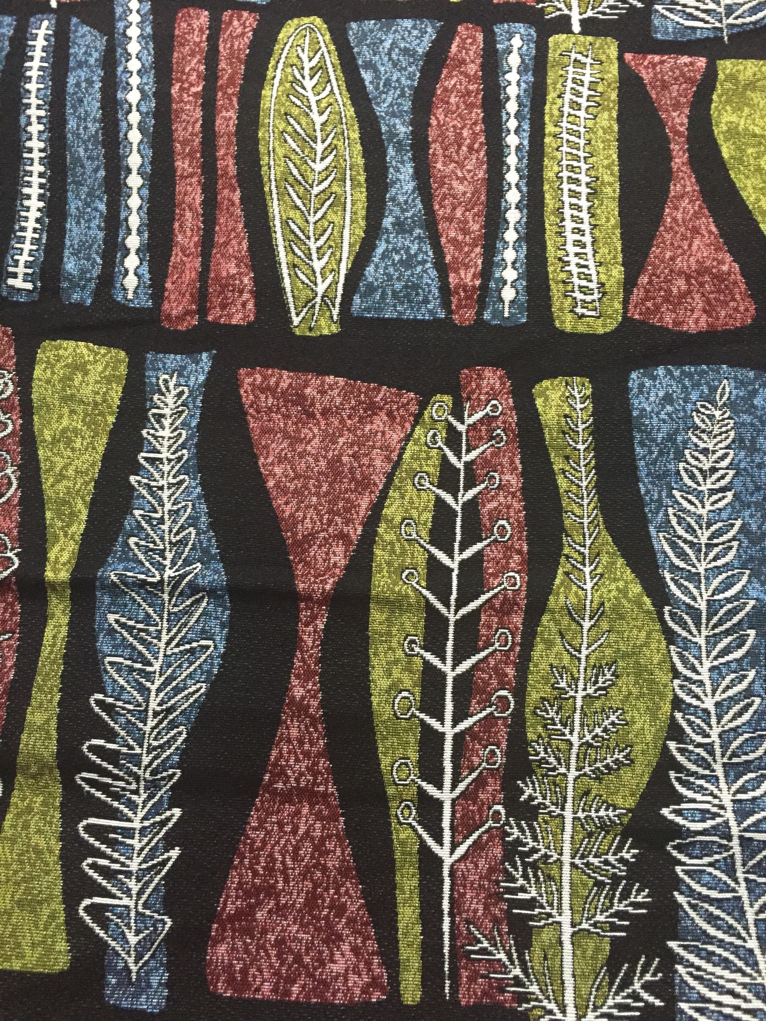 Mid-Century Leaf Block Jacquard Decorative Fabric, U502A black colorway fabric face