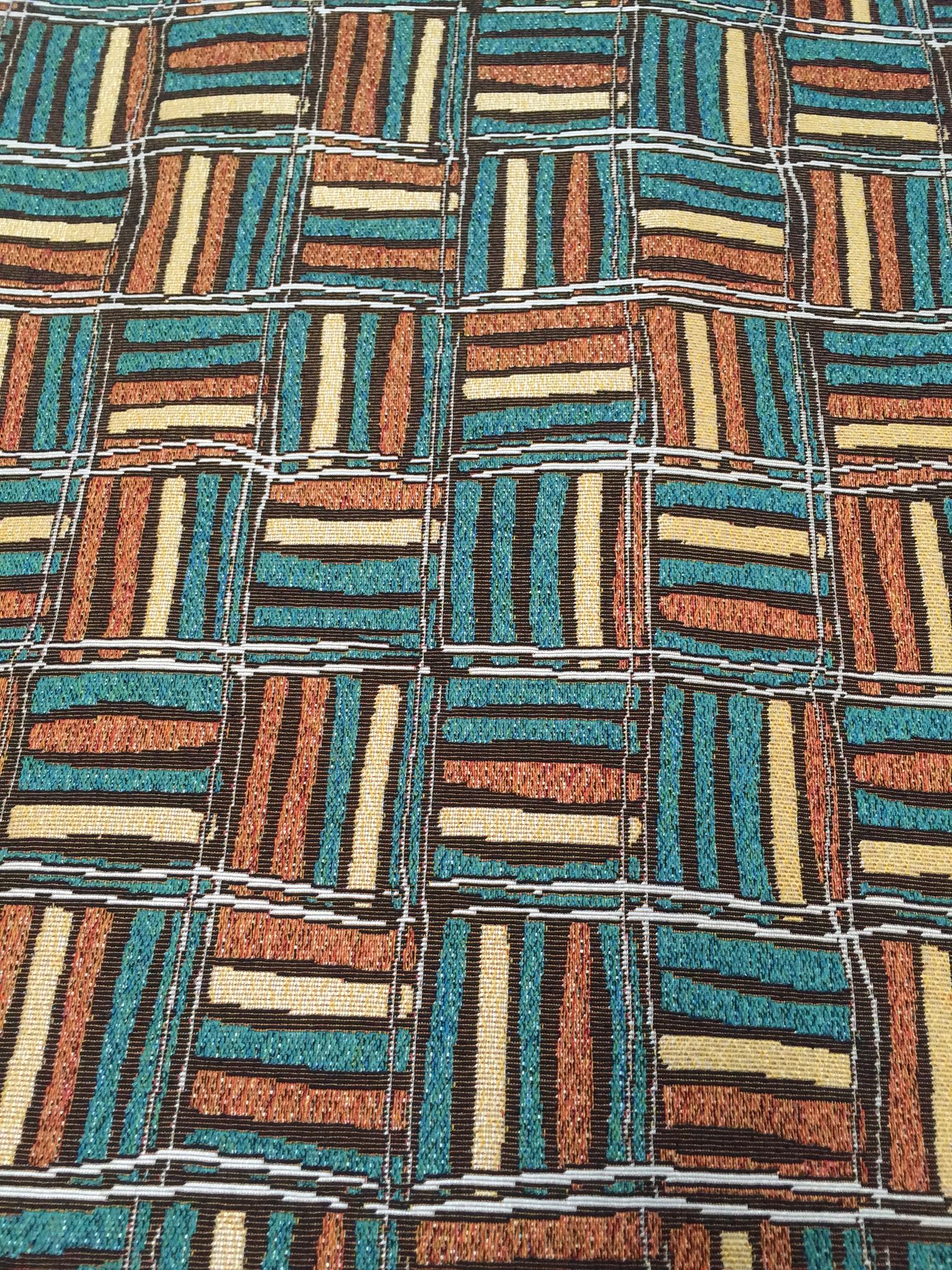 Checkerboard Stripe Block Jacquard Decorative Fabric, U502B coffee colorway fabric face