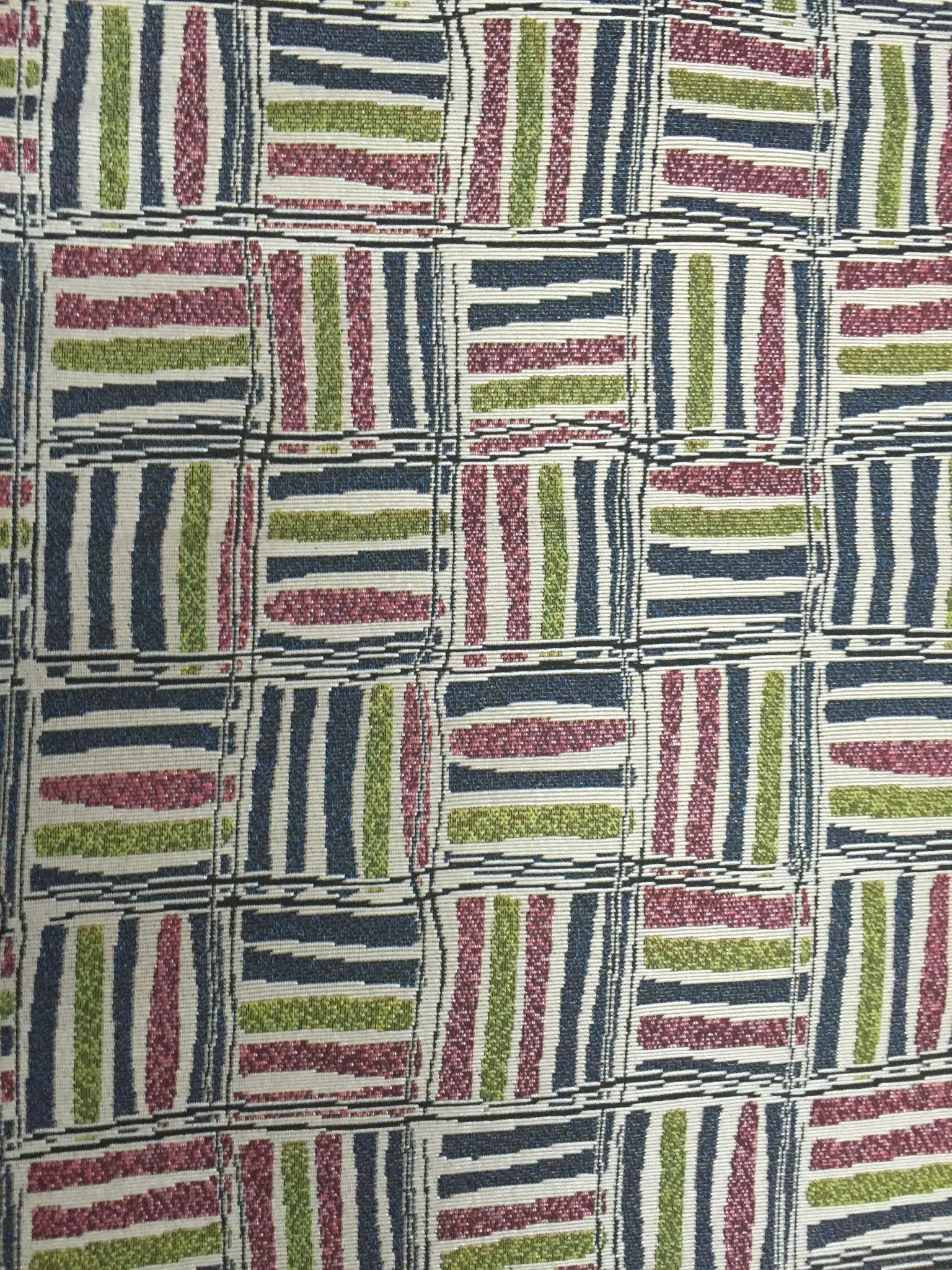 Checkerboard Stripe Block Jacquard Decorative Fabric, U502B ivory colorway fabric face