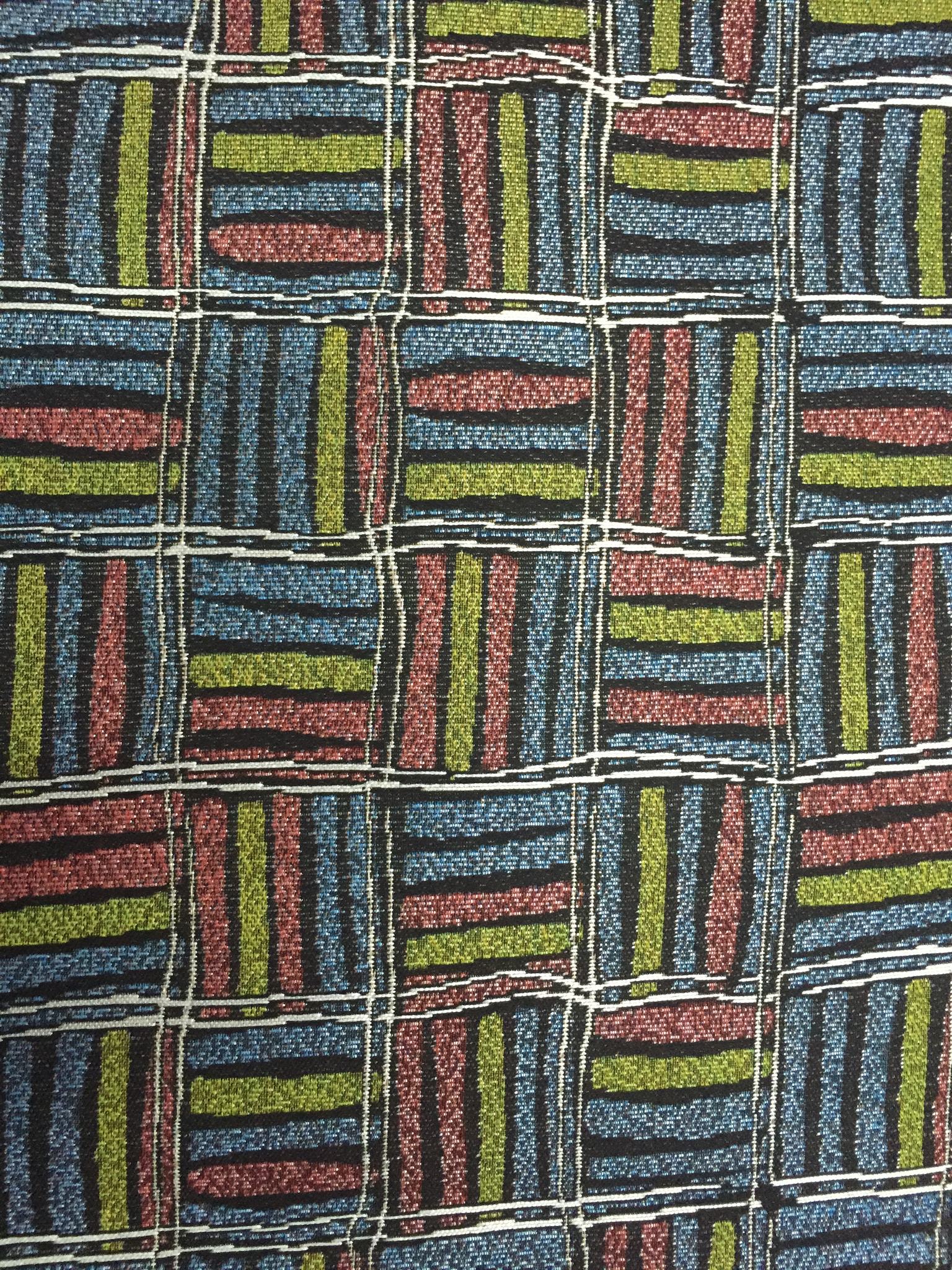 Checkerboard Stripe Block Jacquard Decorative Fabric, U502B black colorway fabric face