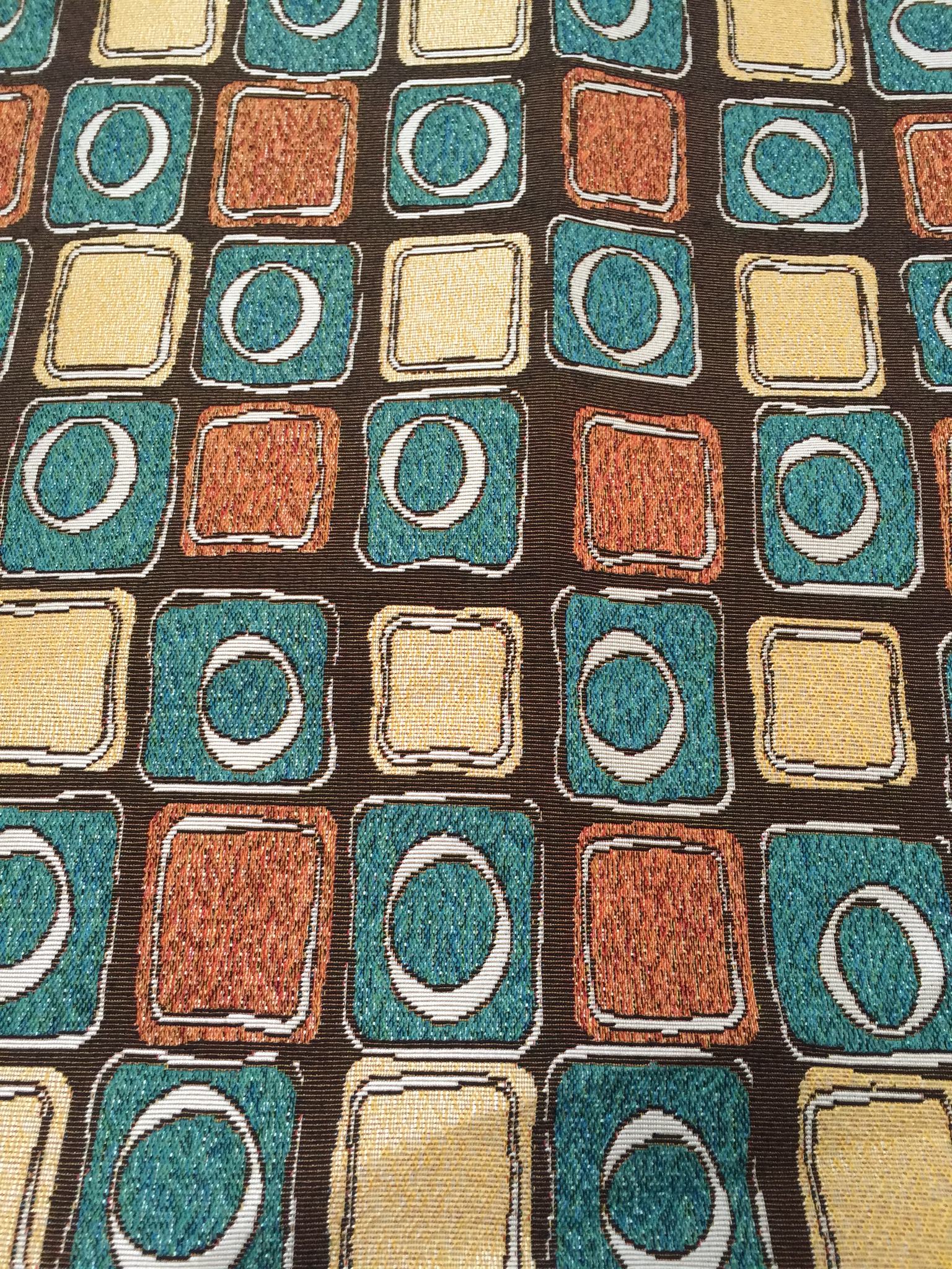 Rounded Block Grid Jacquard Decorative Fabric, U502C coffee colorway fabric face