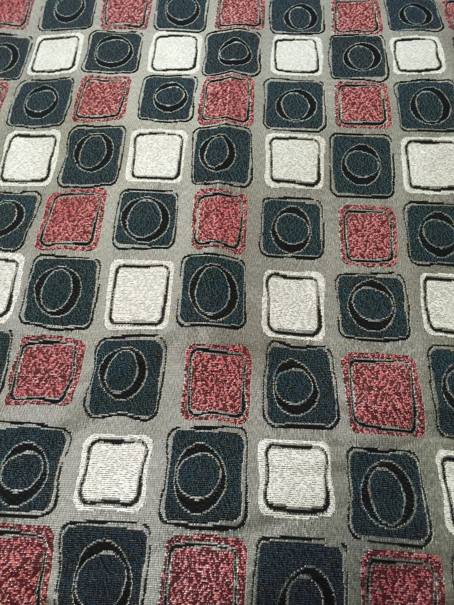 Rounded Block Grid Jacquard Decorative Fabric, U502C grey colorway fabric face