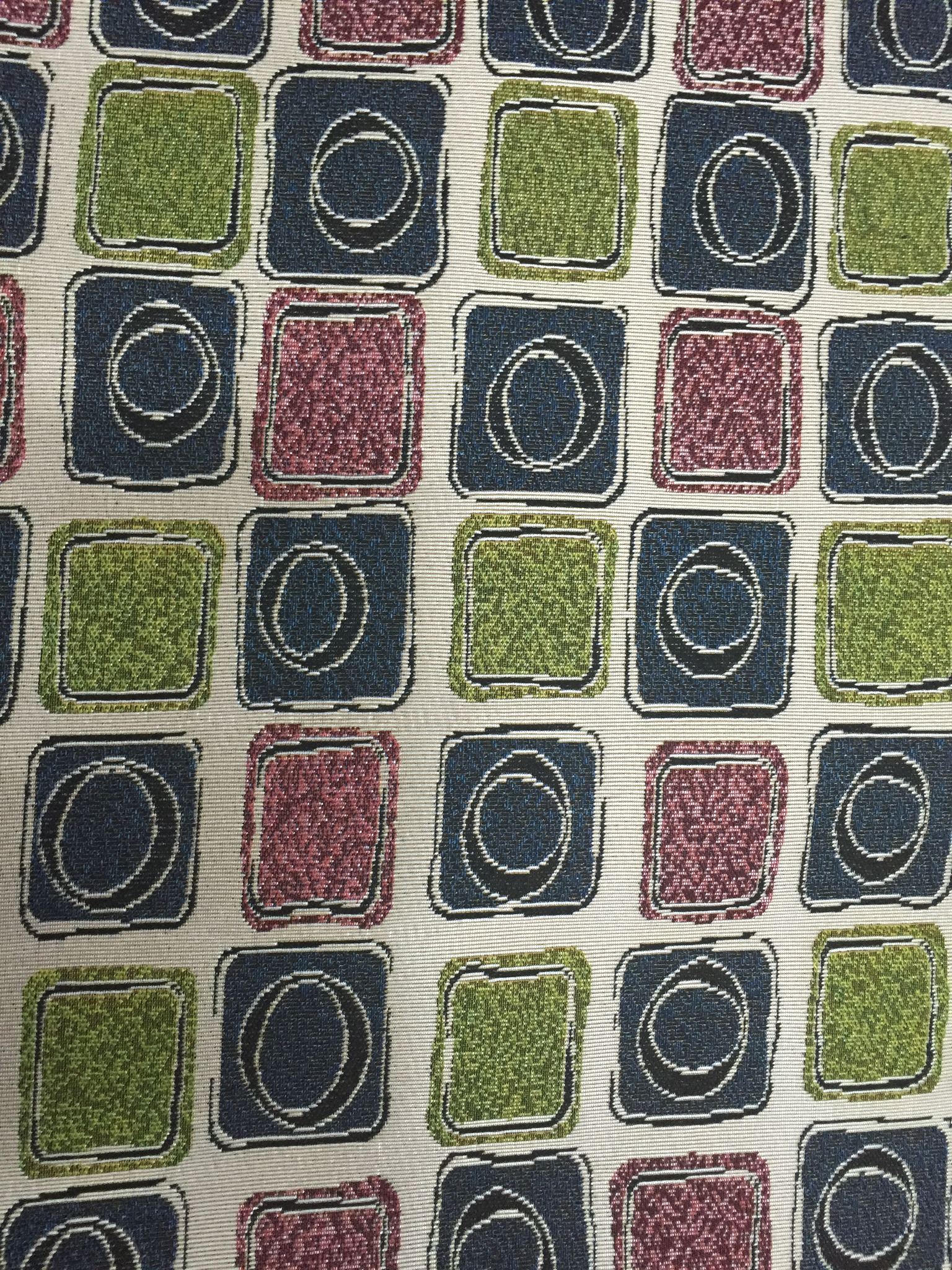 Rounded Block Grid Jacquard Decorative Fabric, U502C ivory colorway fabric face