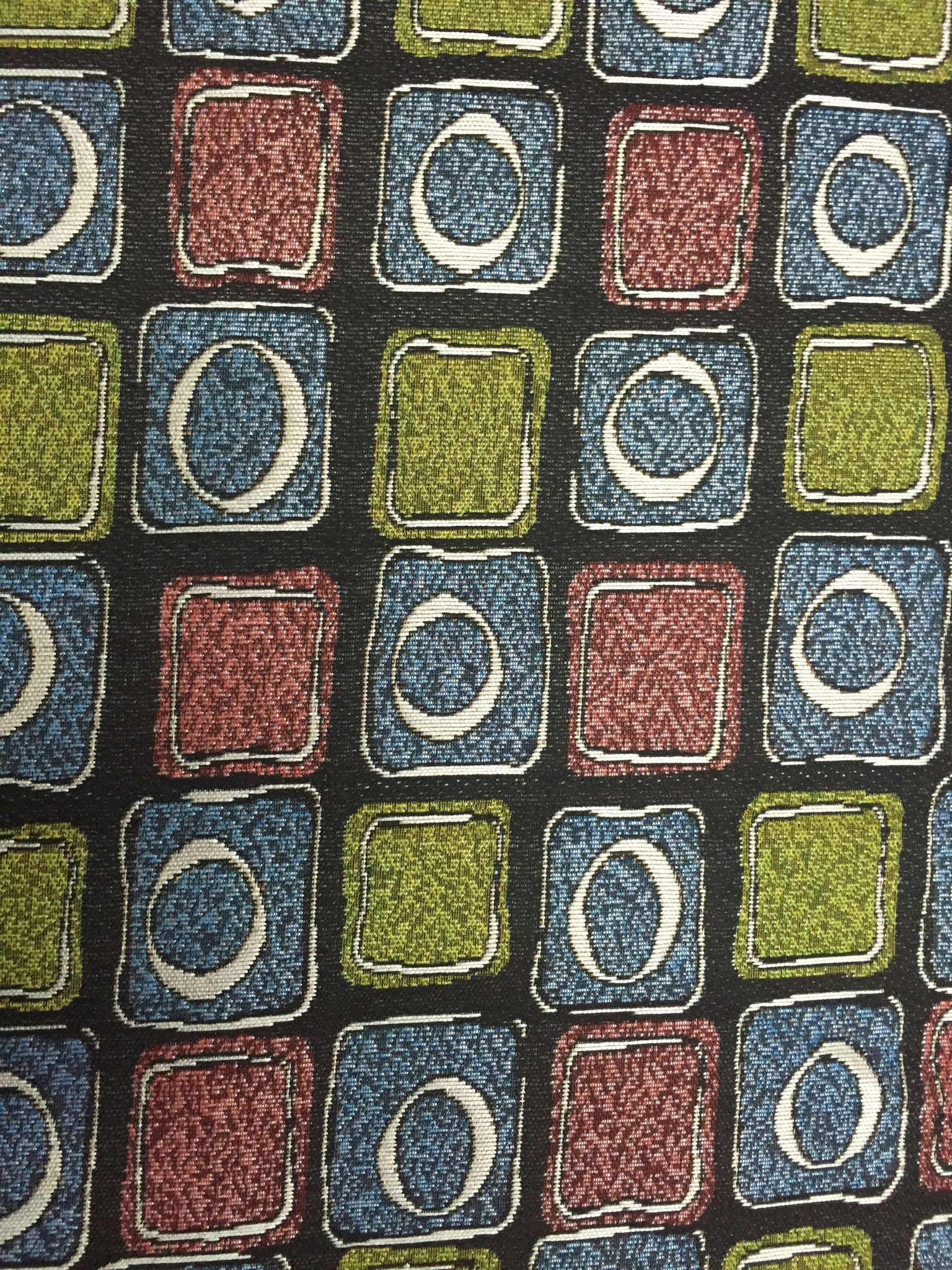 Rounded Block Grid Jacquard Decorative Fabric, U502C black colorway fabric face
