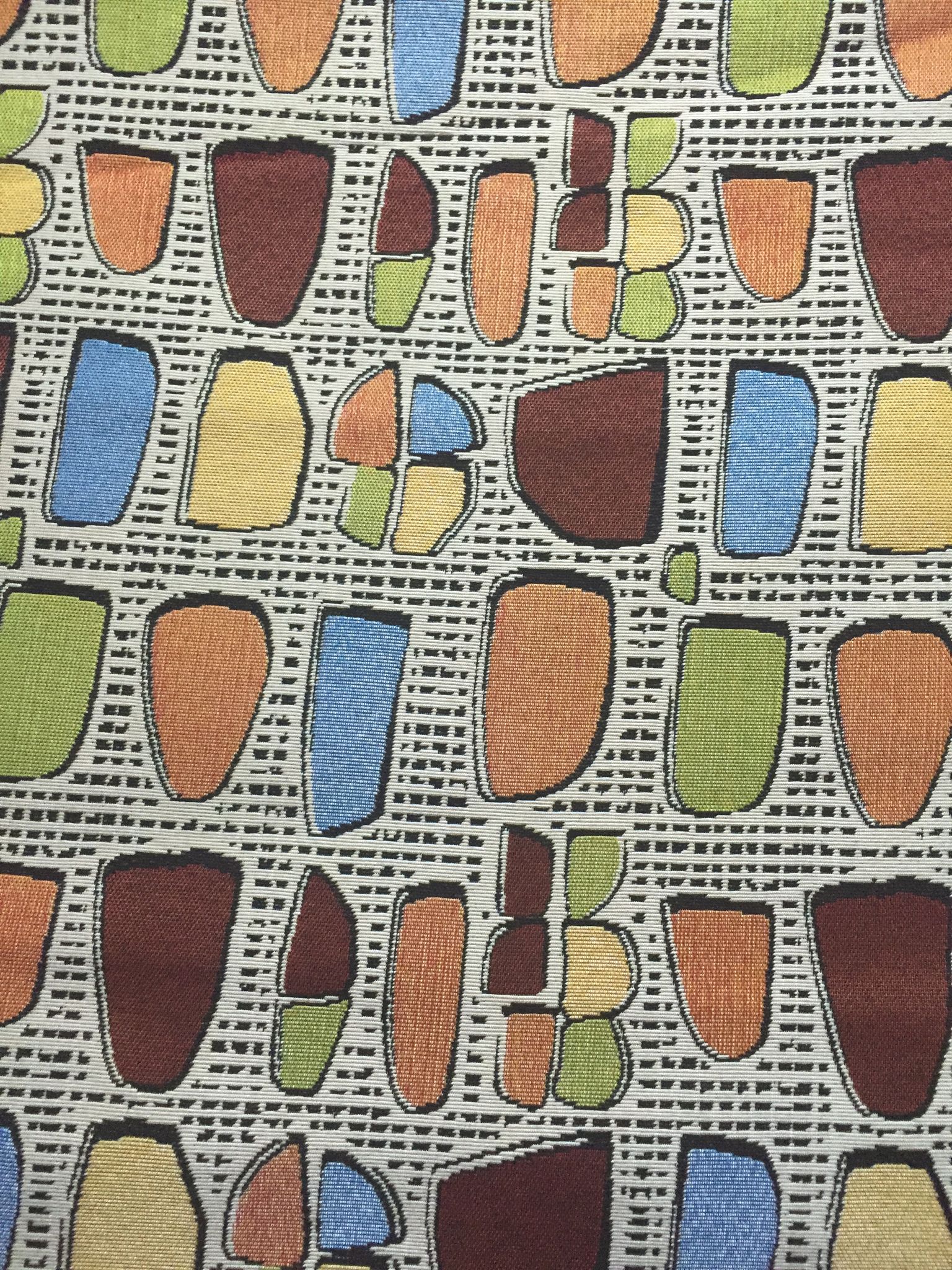 Mid-Century Pebble Shape Jacquard Decorative Fabric, U503A ivory colorway fabric face