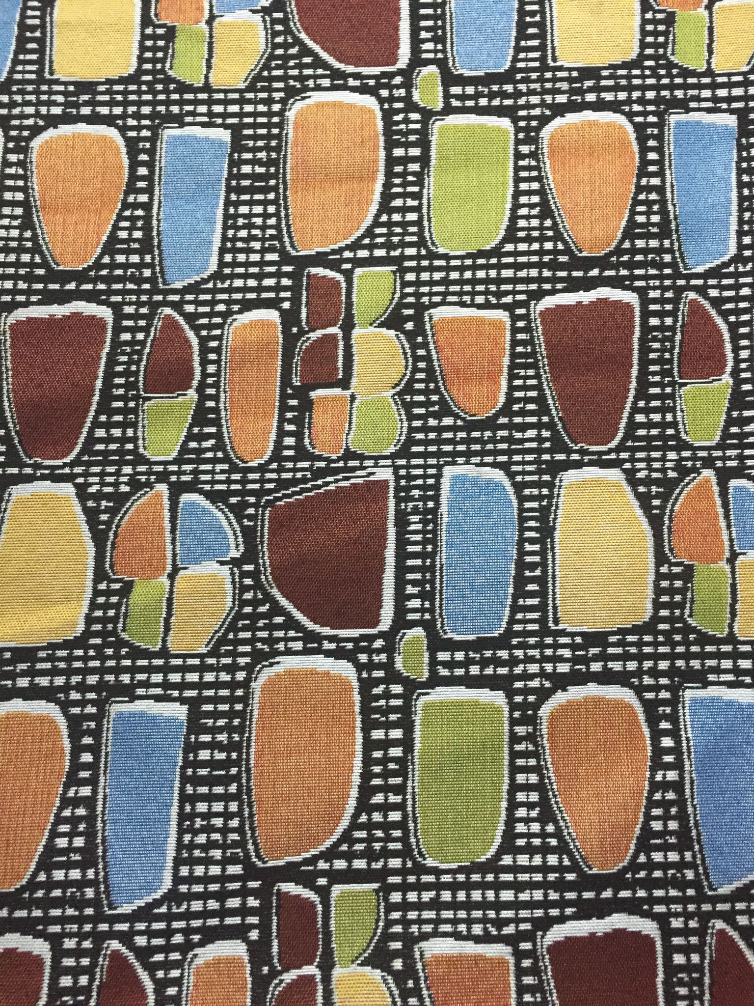 Mid-Century Pebble Shape Jacquard Decorative Fabric, U503A black colorway fabric face