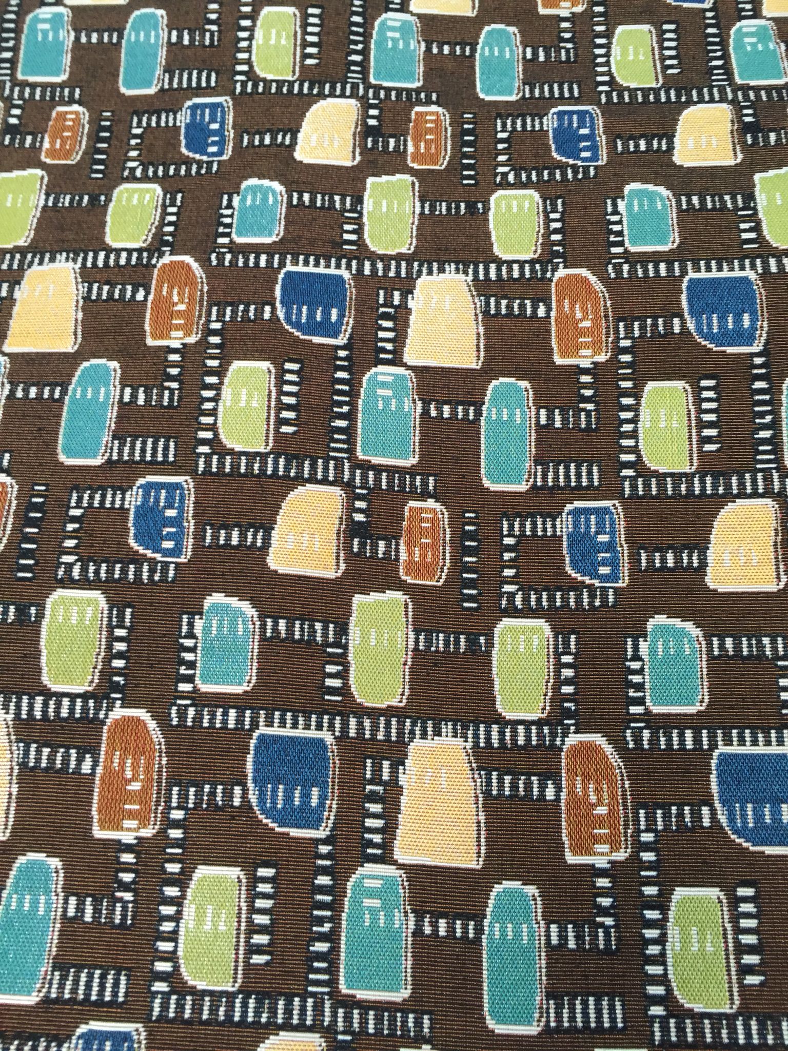 Capsule Map Grid Jacquard Decorative Fabric, U503B coffee colorway fabric face