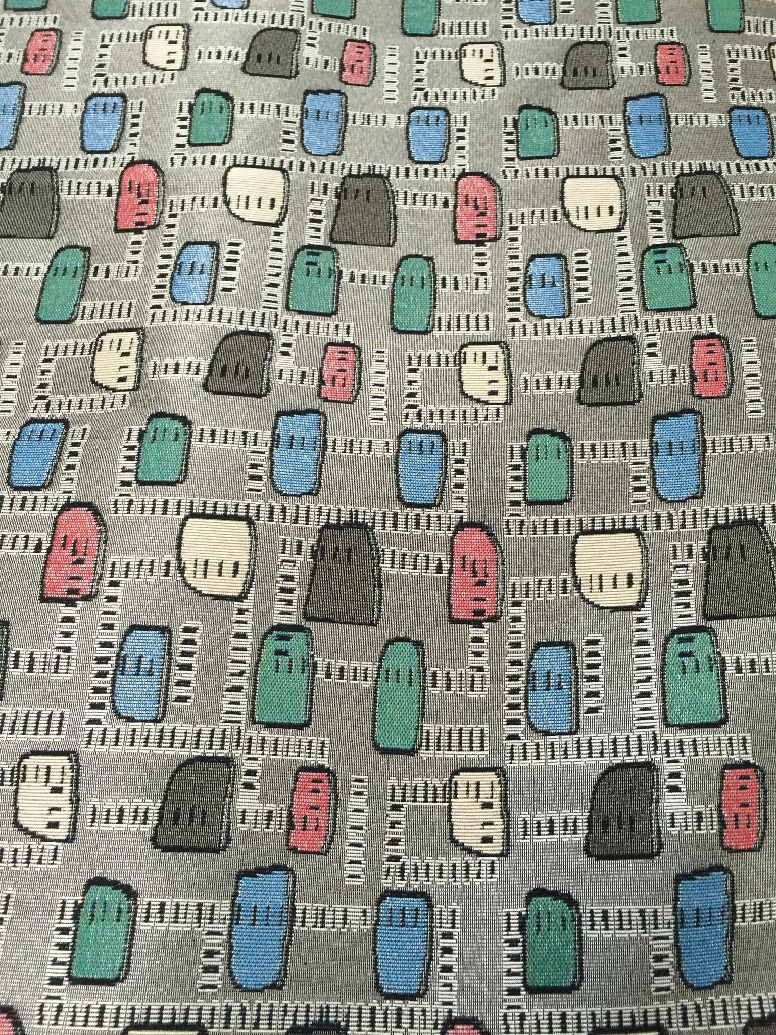 Capsule Map Grid Jacquard Decorative Fabric, U503B grey colorway fabric face