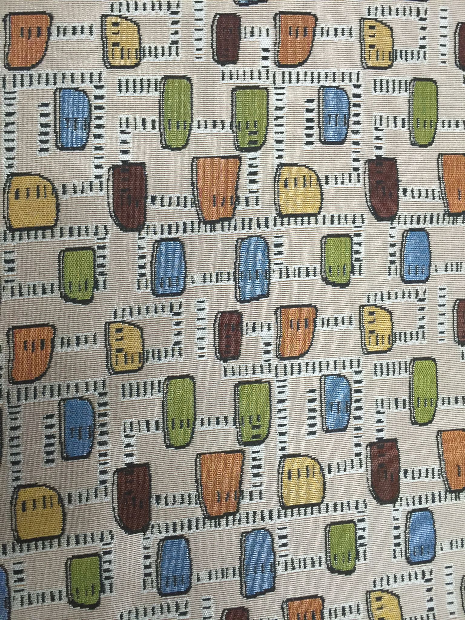 Capsule Map Grid Jacquard Decorative Fabric, U503B ivory colorway fabric face