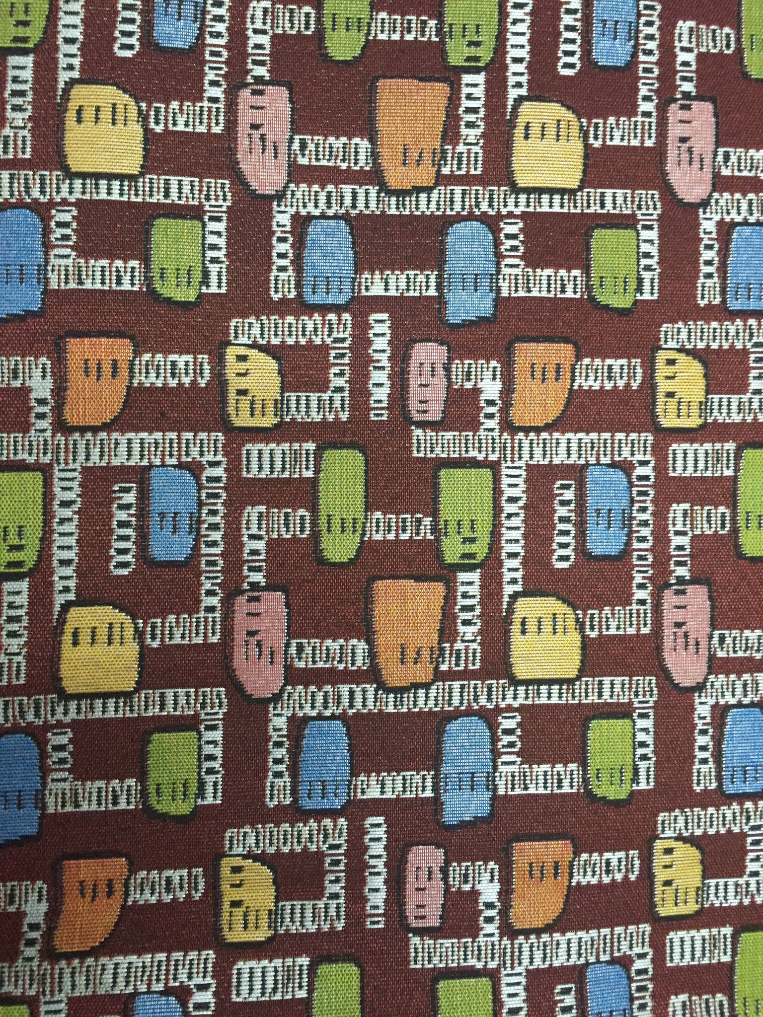 Capsule Map Grid Jacquard Decorative Fabric, U503B red colorway fabric face