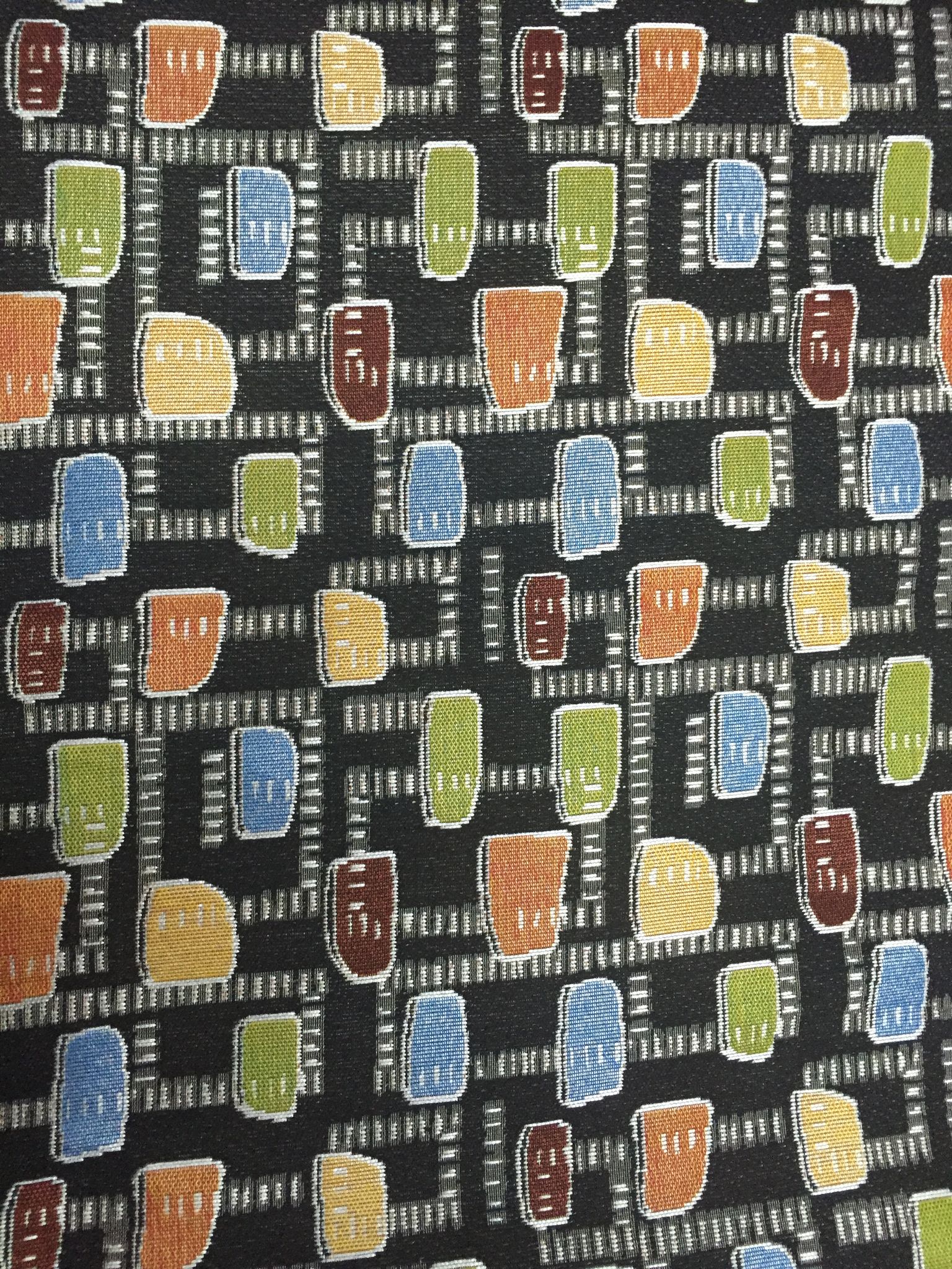 Capsule Map Grid Jacquard Decorative Fabric, U503B black colorway fabric face